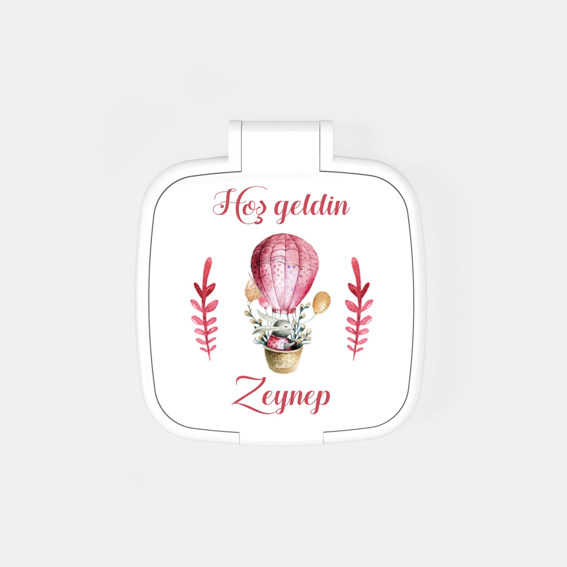 Yeşil Uçan Balonda Tavşan Desenli Kare Ayna