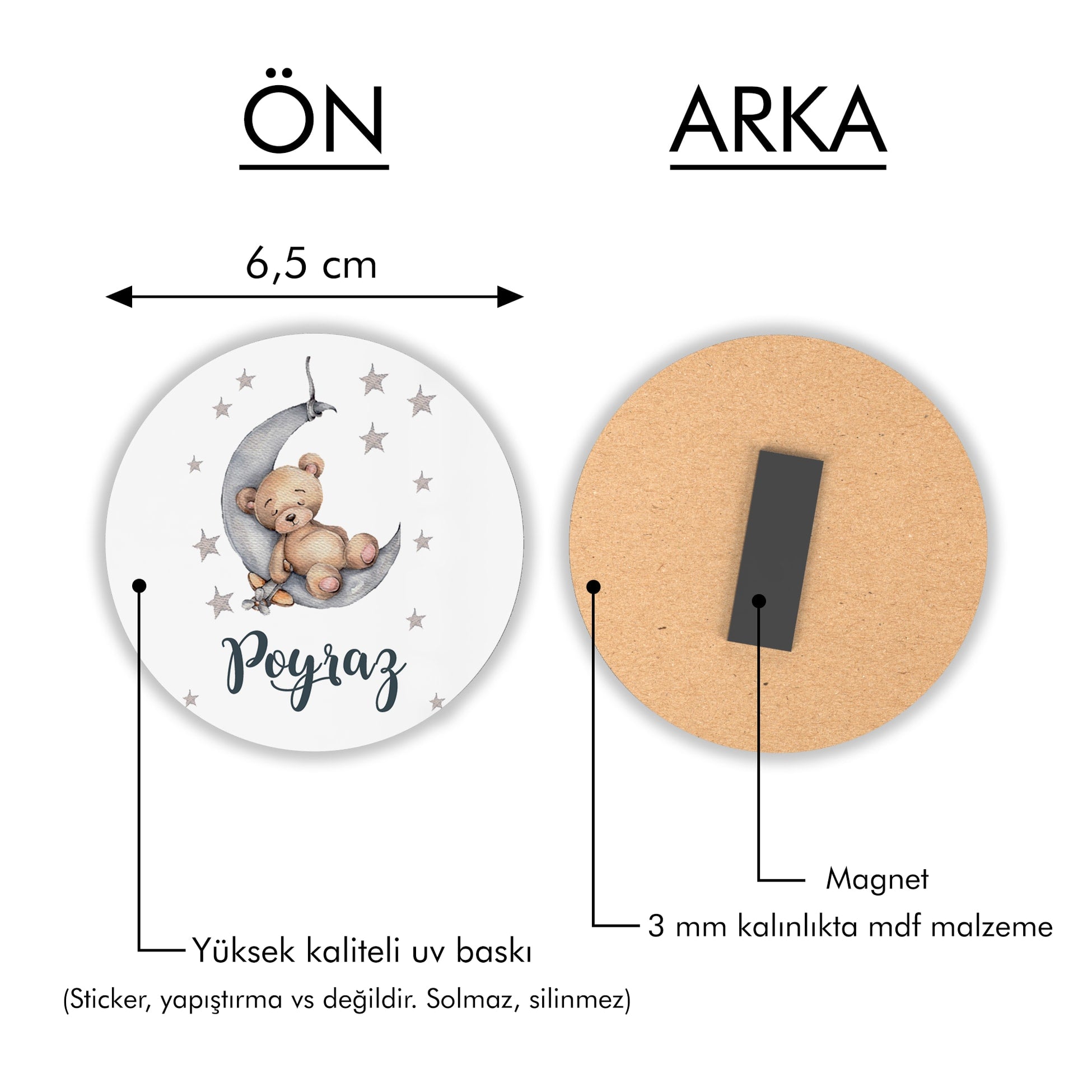 Ayıcık Desenli Yuvarlak Ahşap Magnet