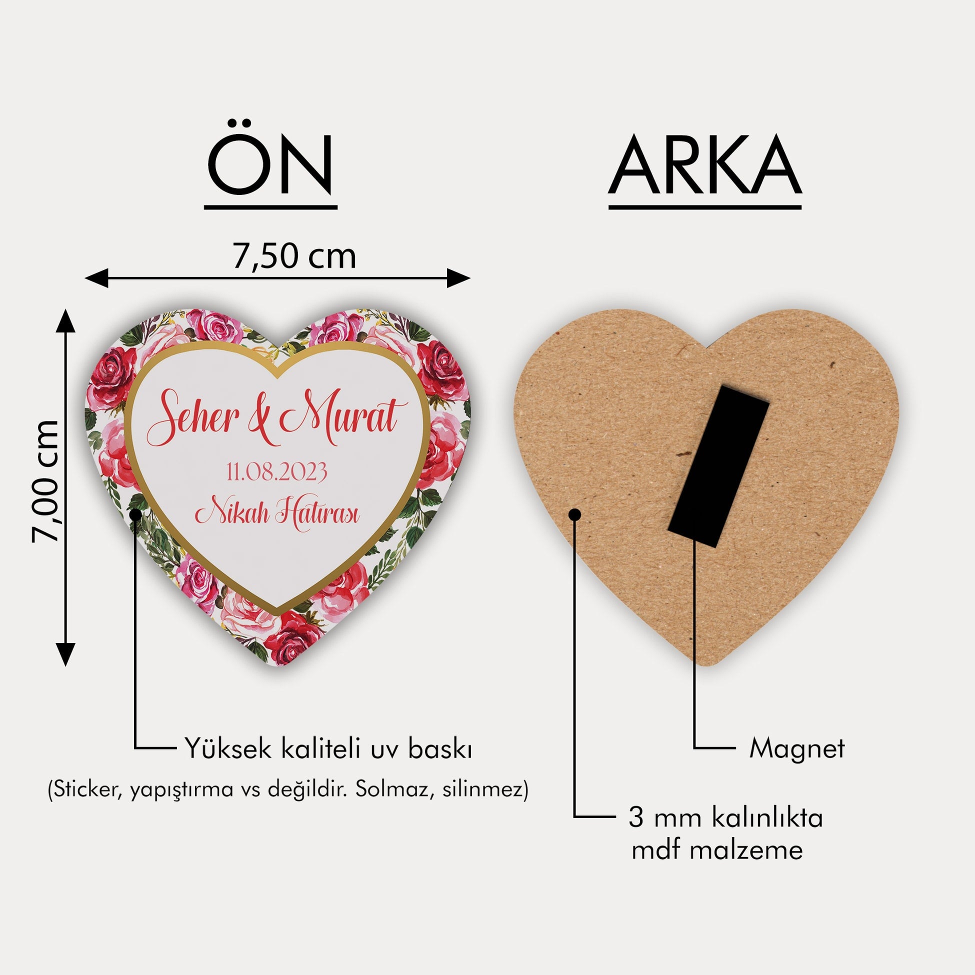 Kenarı Gül Çerçeveli Ahşap Magnet