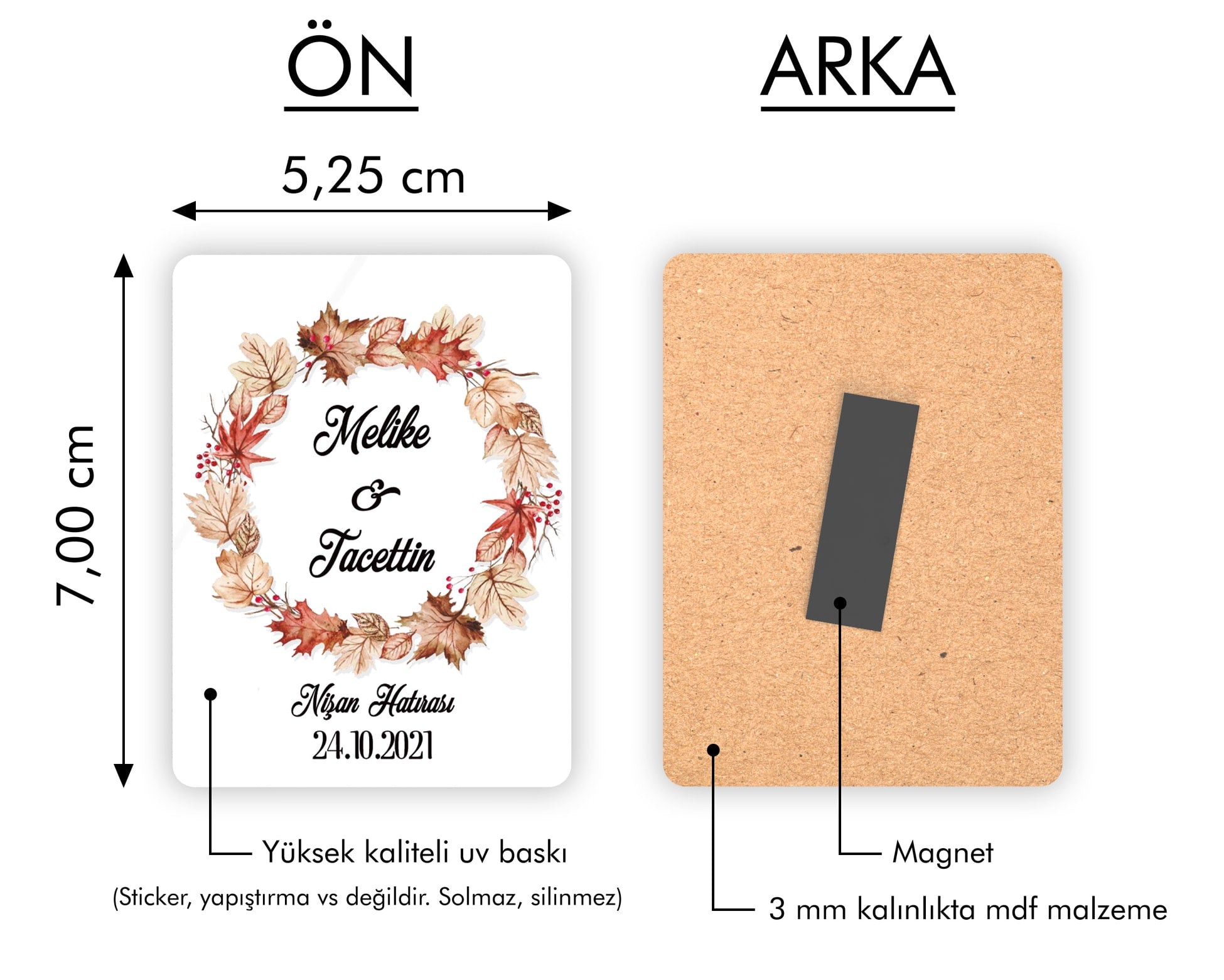 Son Bahar Yaprakları Desenli Ahşap Magnet