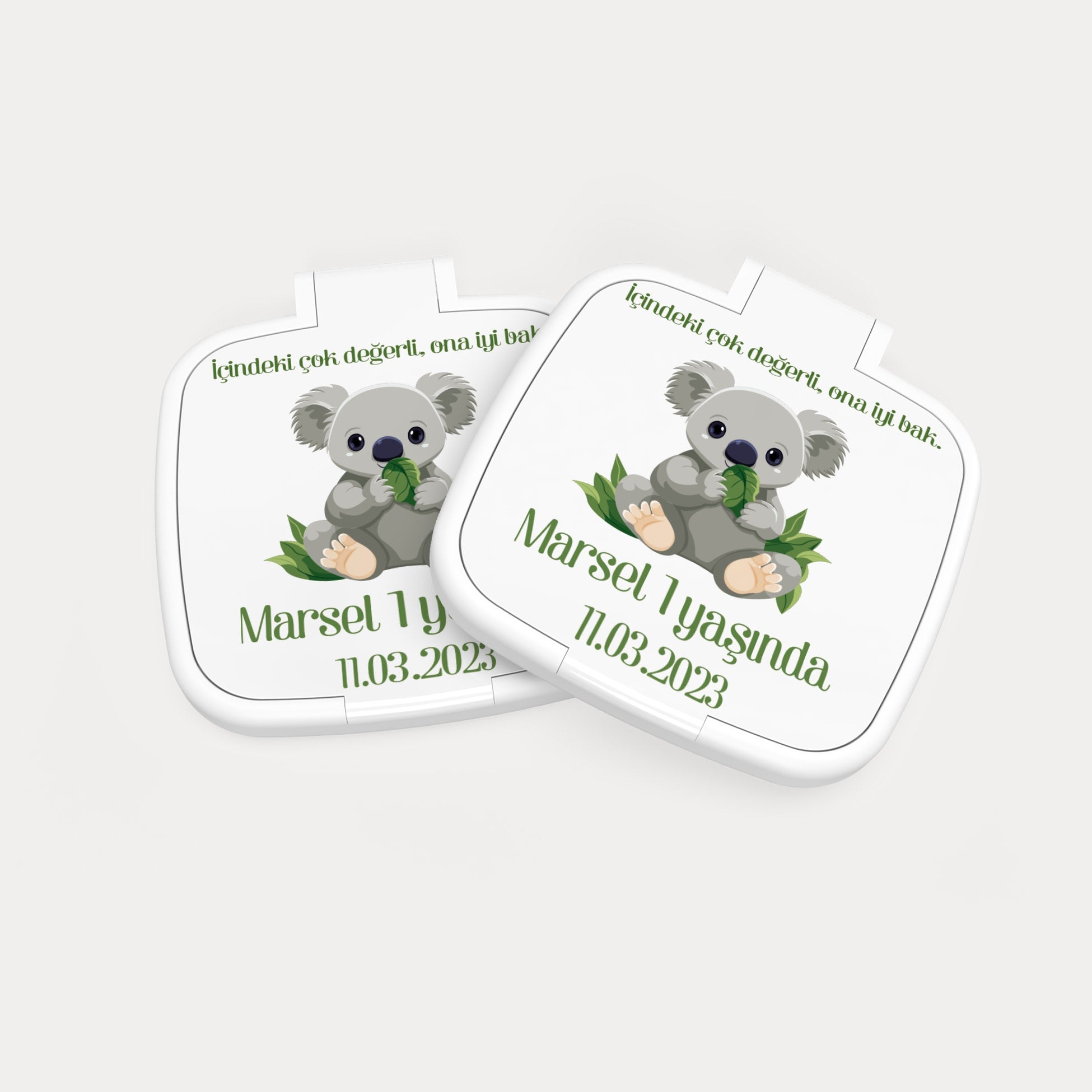Koala Ve Yaprak Desenli Kare Ayna