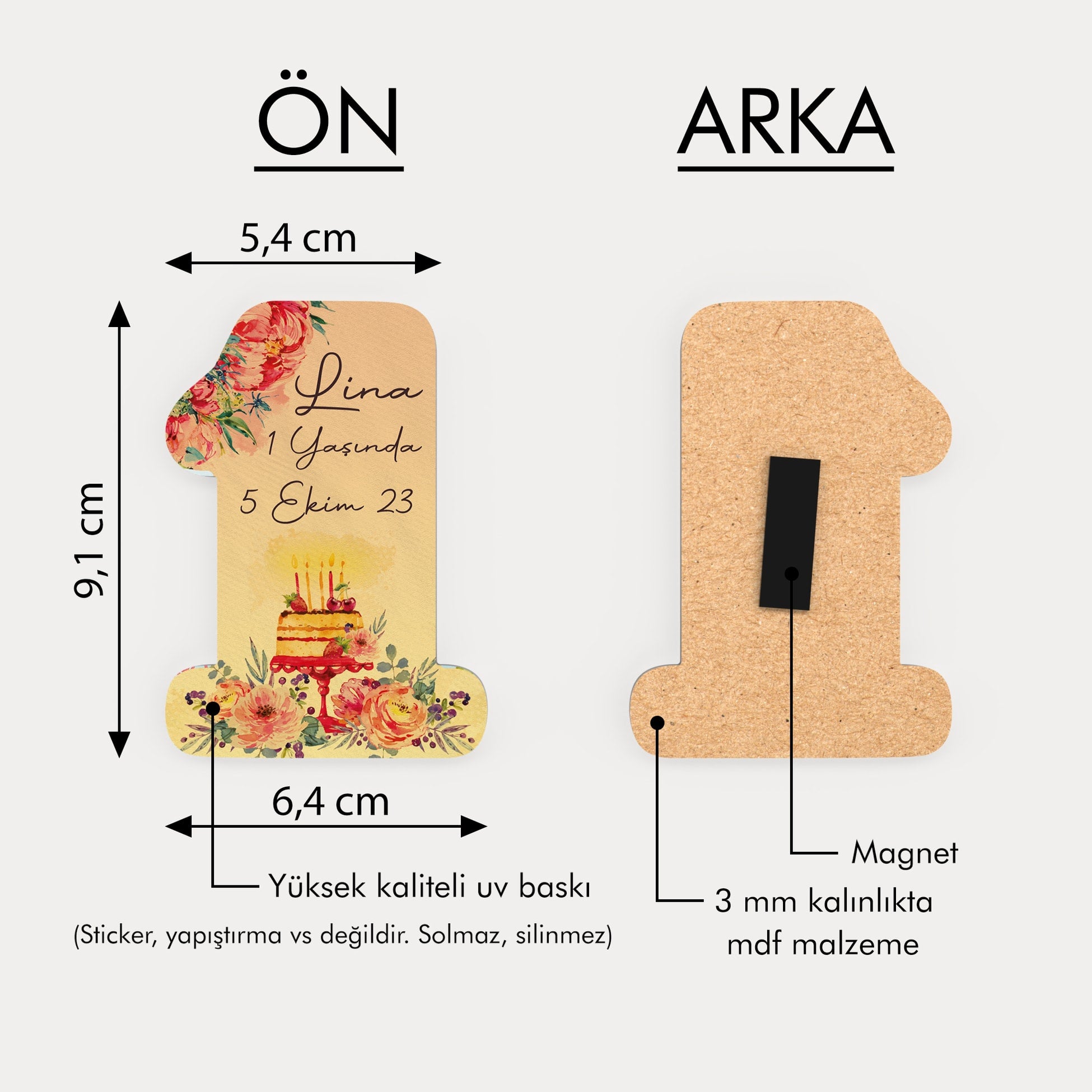 Pasta Ve Çiçek Temalı Ahşap Magnet