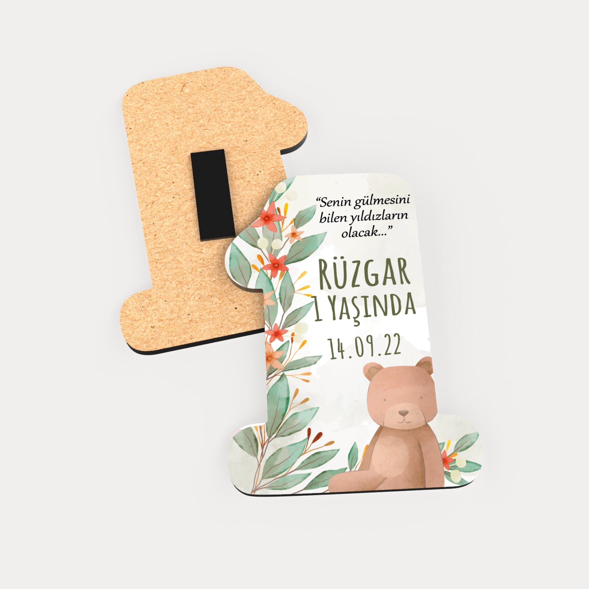 Ayıcık Ve Çiçek Temalı Ahşap Magnet