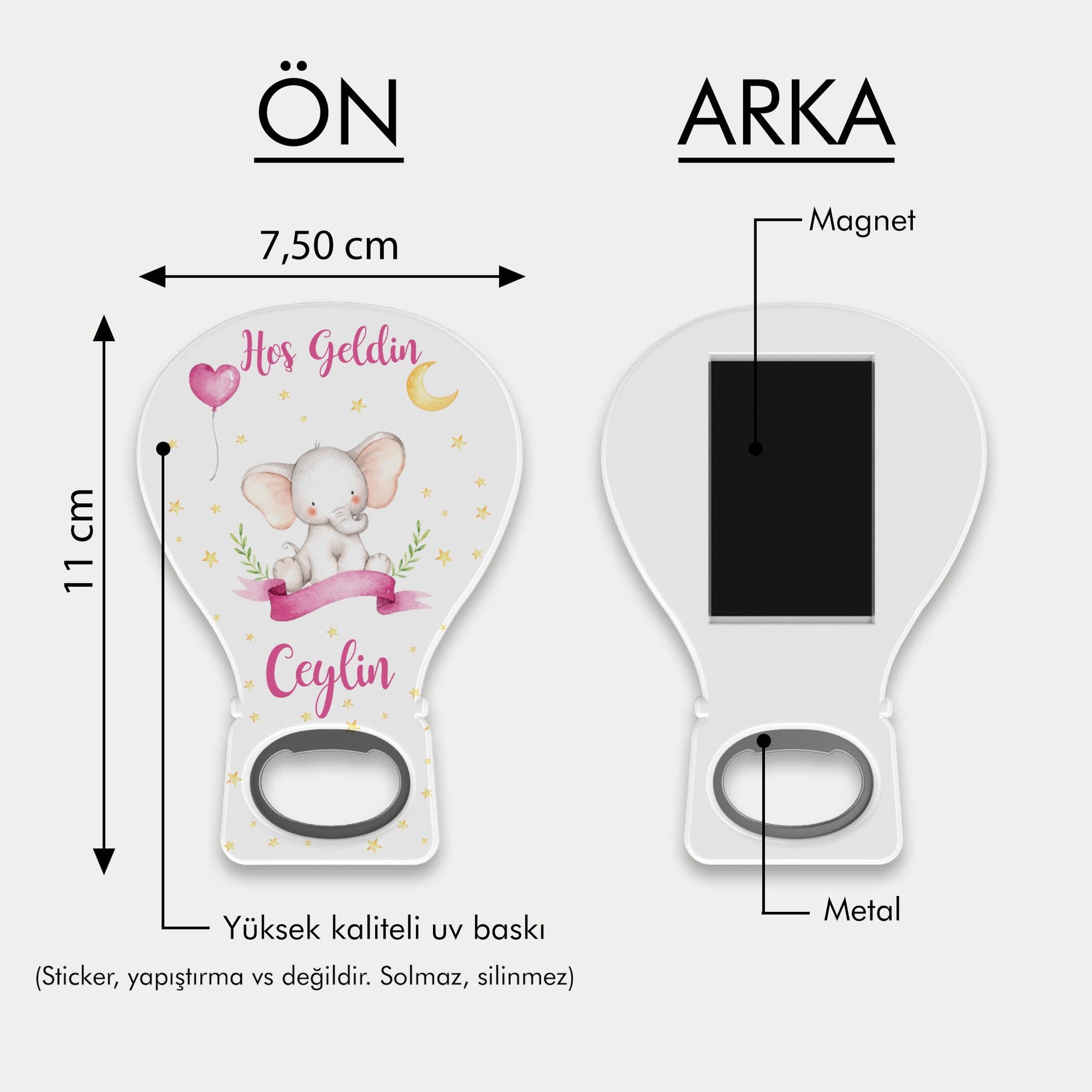 Pembe Fil Desenli Balon Açacak Magnet