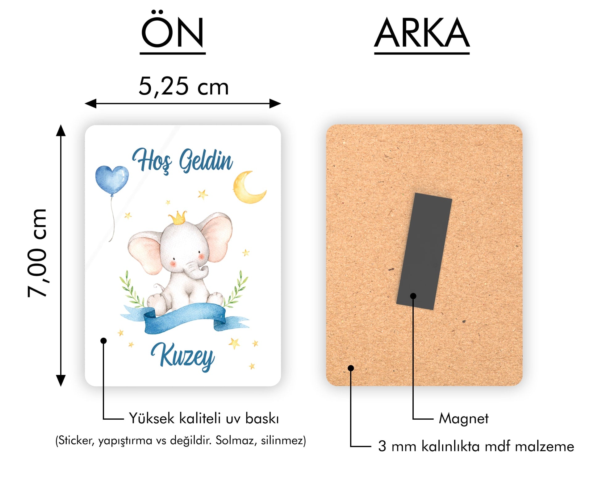 Mavi Fil Desenli Ahşap Magnet