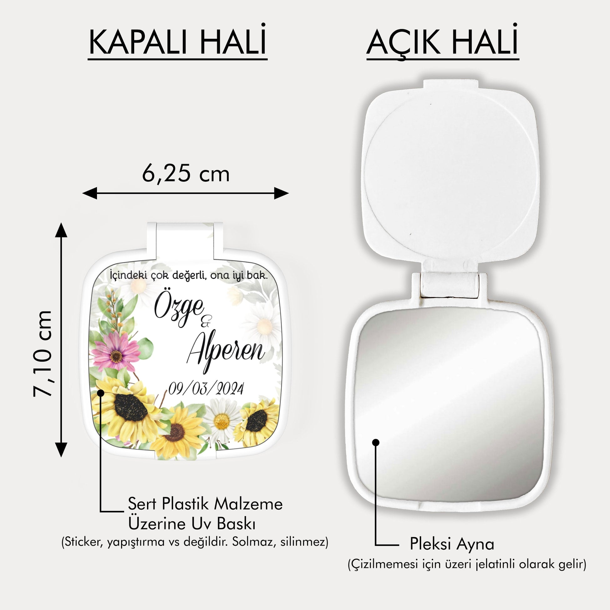 Papatya Desenli Kare Ayna