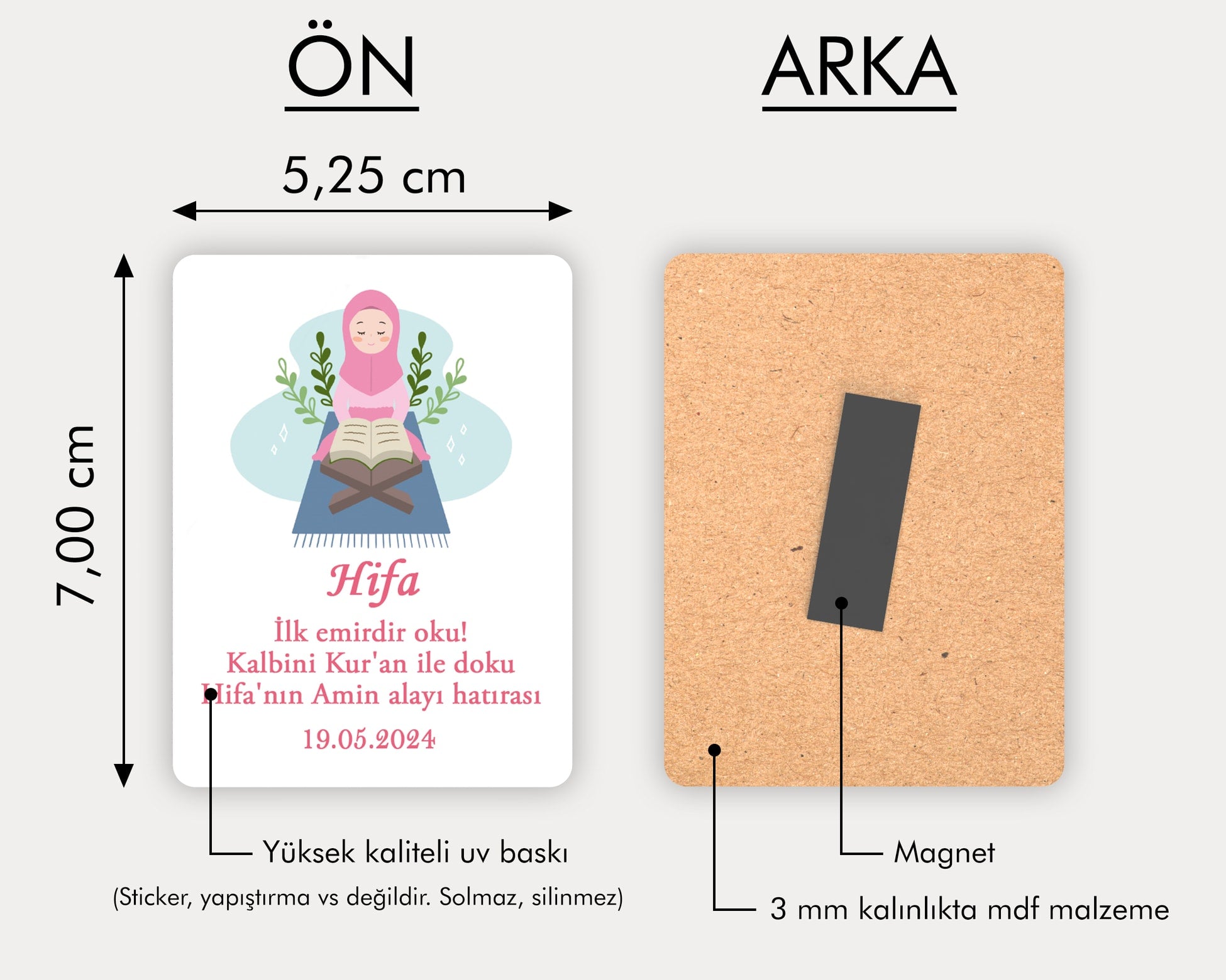 Kuran Okuyan Kız Temalı Ahşap Magnet