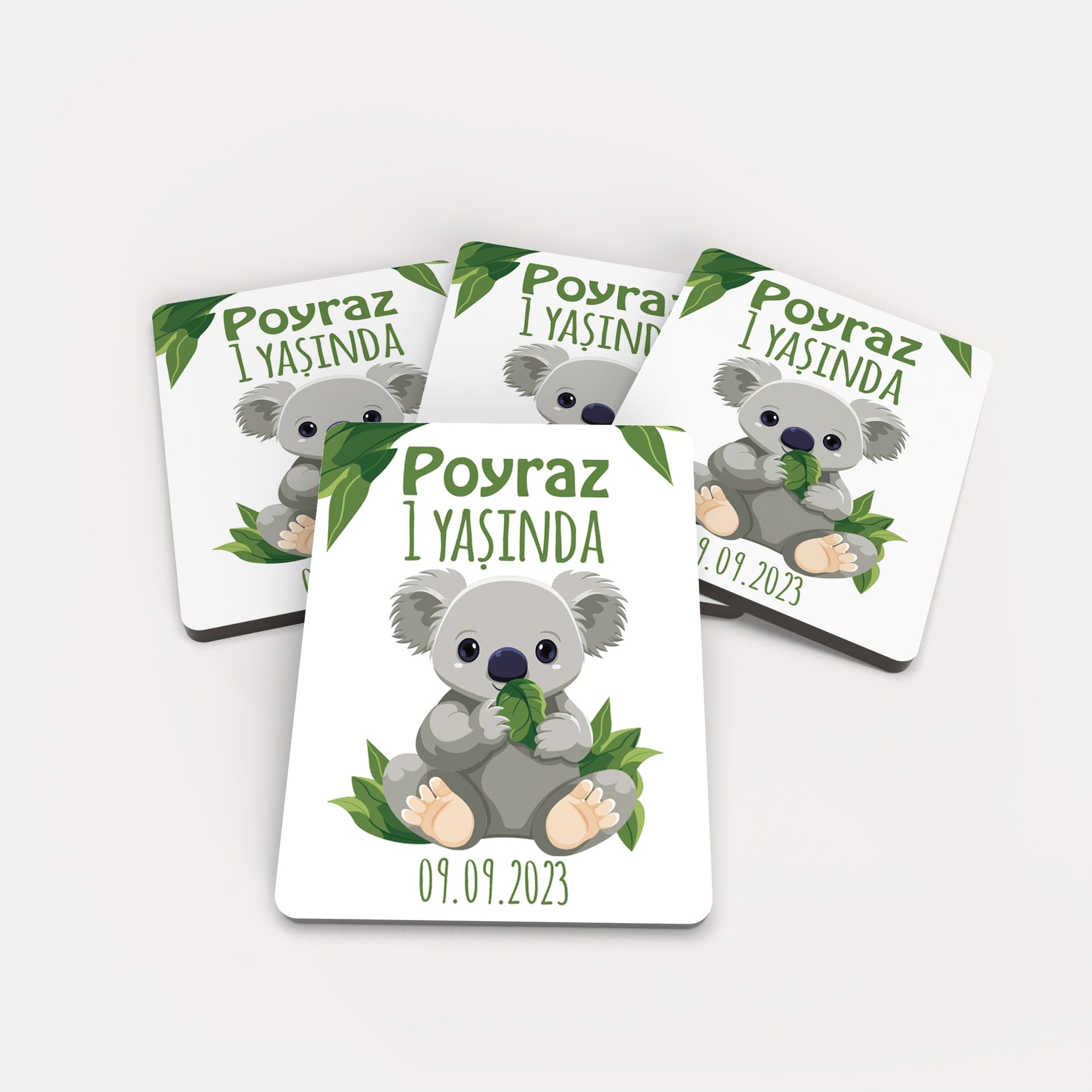 Koala Ve Yaprak Desenli Ahşap Magnet