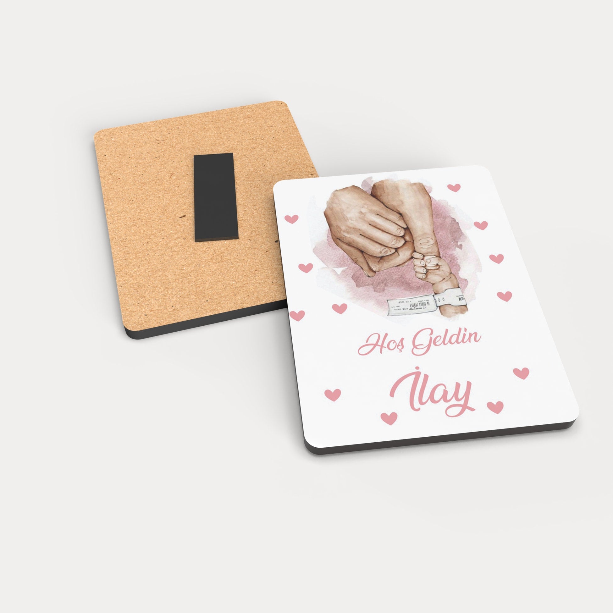 Anne Baba Kız Bebek Eli Aile Temalı Ahşap Magnet