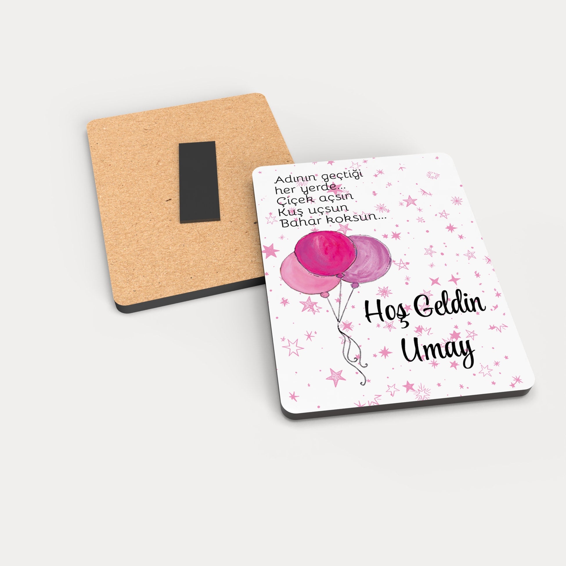 Pembe Balon Desenli Ahşap Magnet