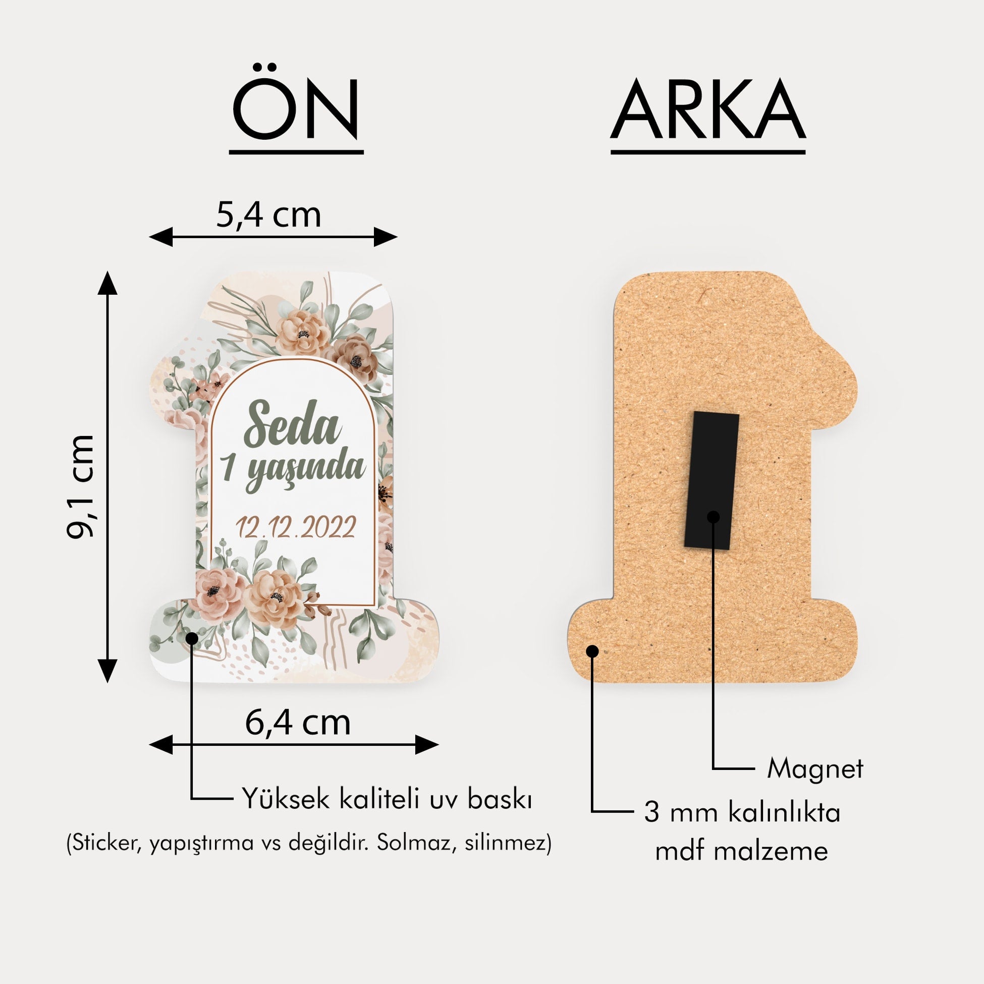 Çiçek Ve Yaprak Desenli Ahşap Magnet