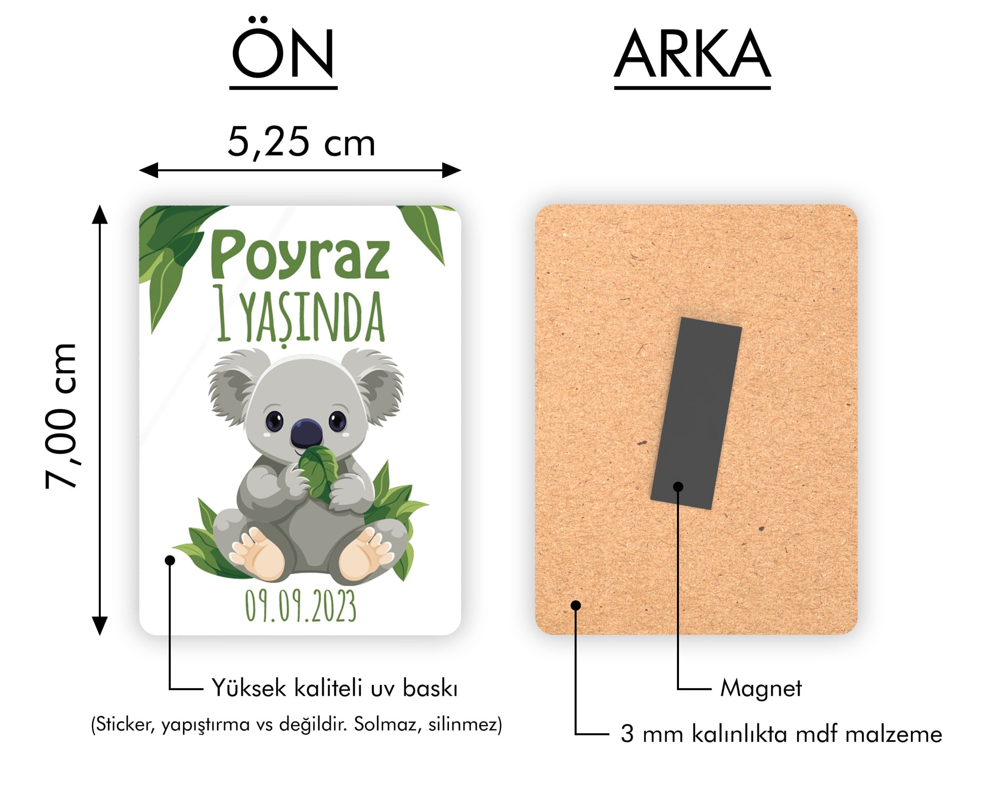 Koala Ve Yaprak Desenli Ahşap Magnet