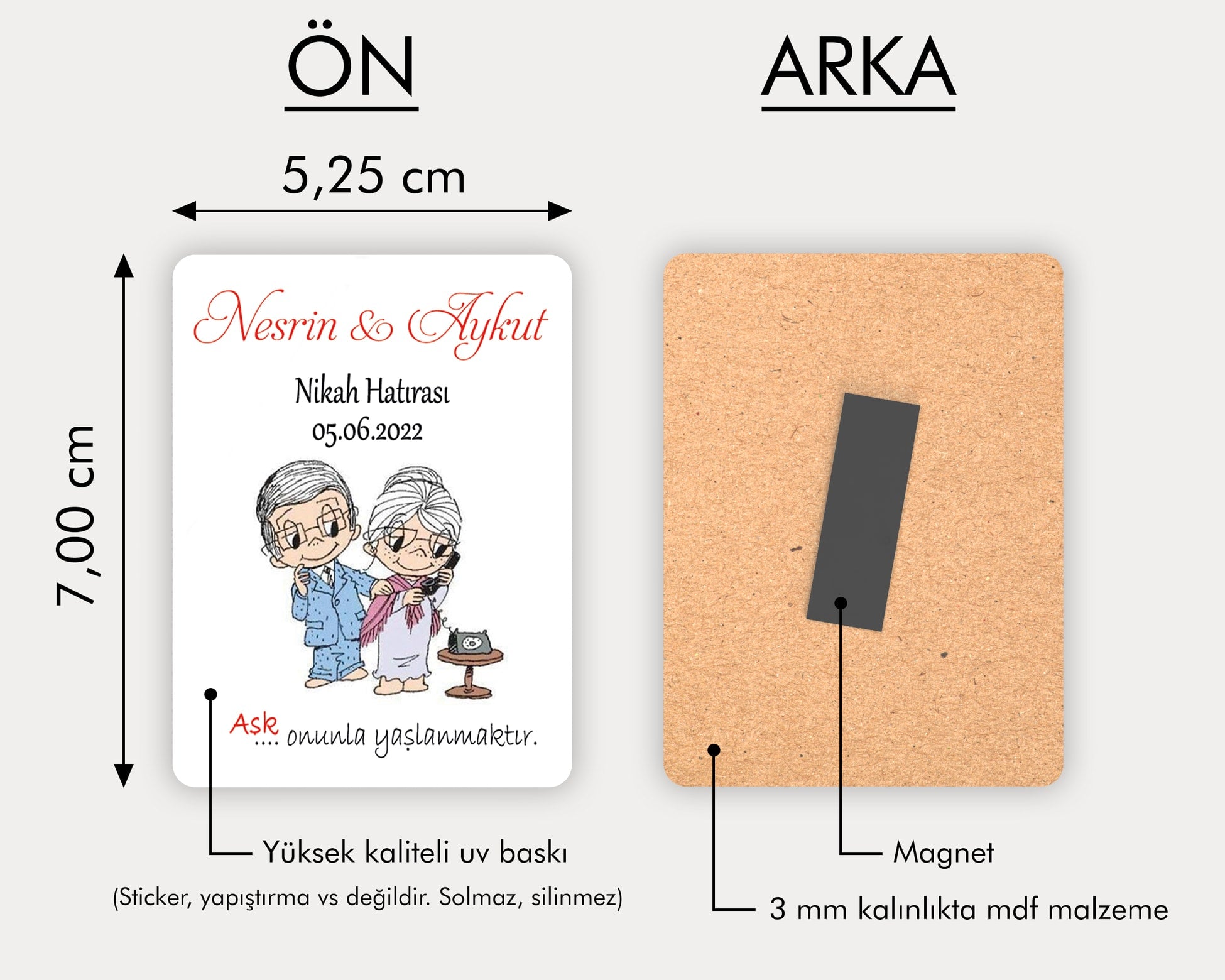 Şıpsevdi Gelin Damat Desenli Ahşap Magnet