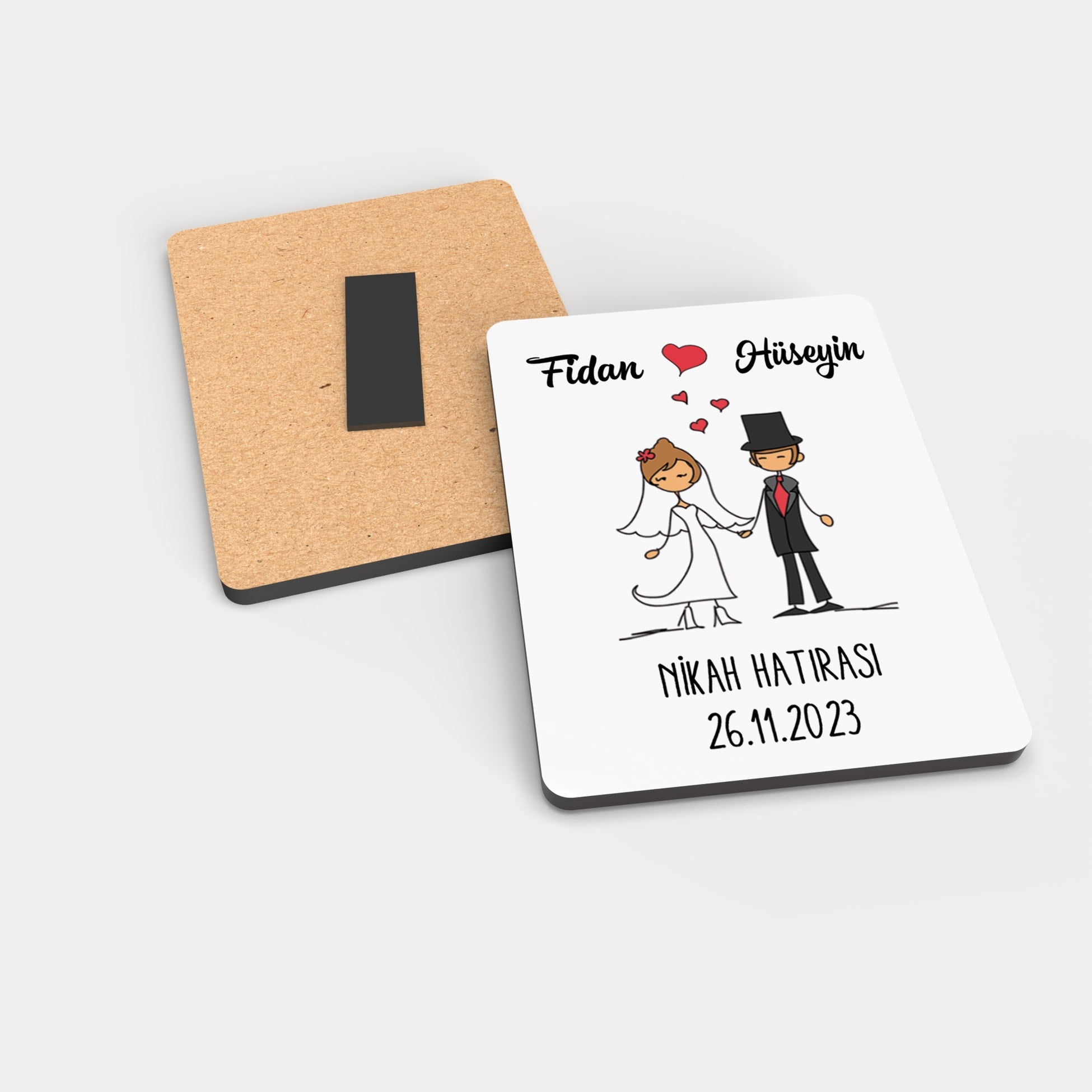 Gelin Damat Desenli Ahşap Magnet