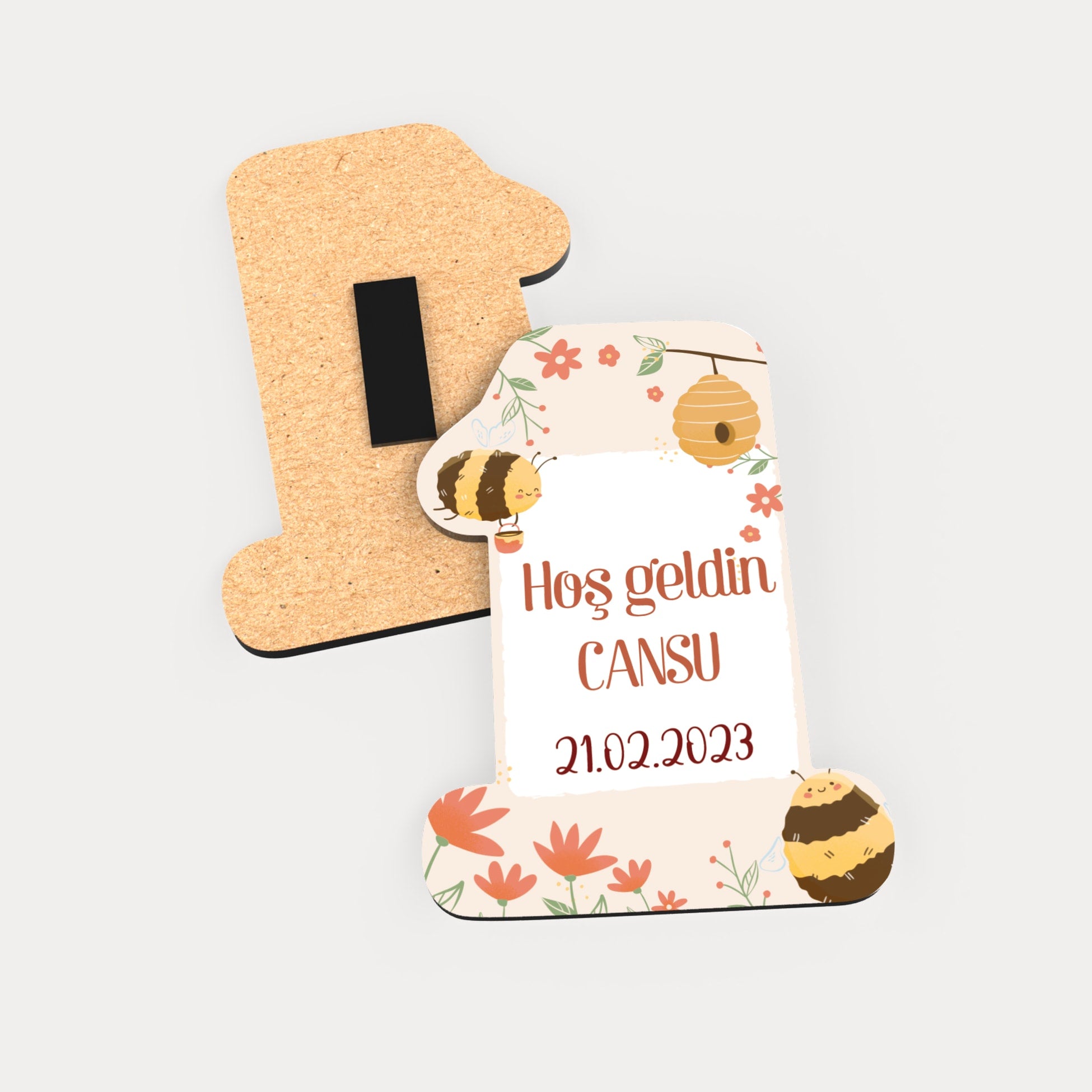 Arı Desenli Ahşap Magnet