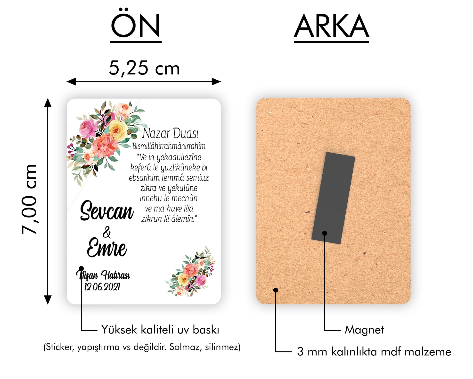 Pembe Sarı Çiçek Desenli Ahşap Magnet
