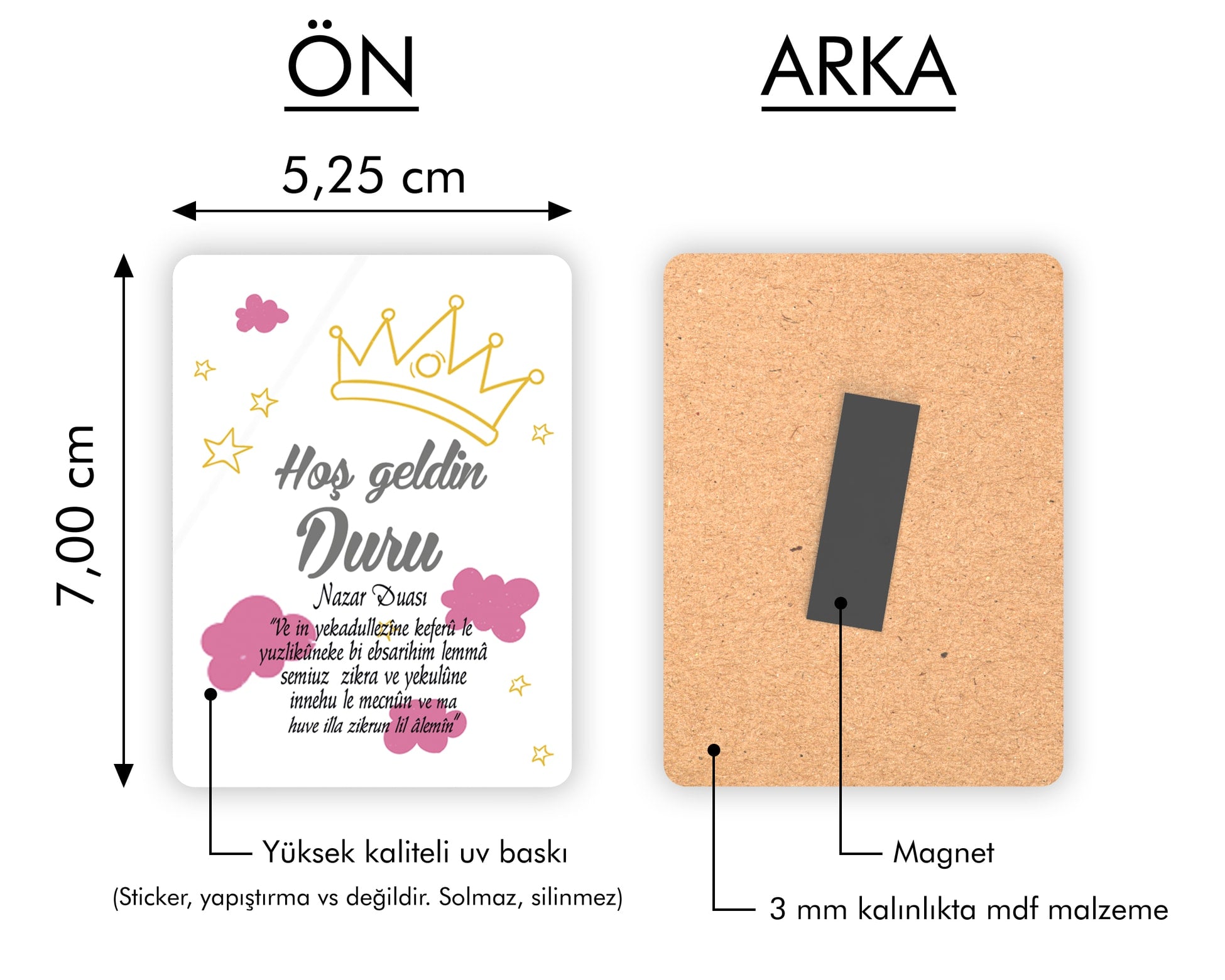 Pembe Bulut Ve Taç Desenli Ahşap Magnet