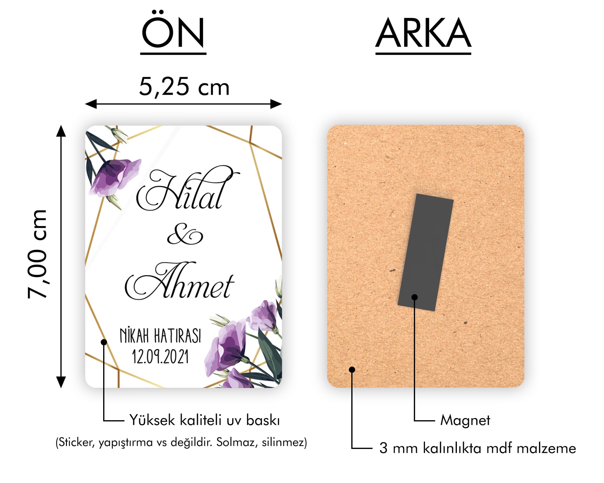 Mor Çiçek Desenli Ahşap Magnet