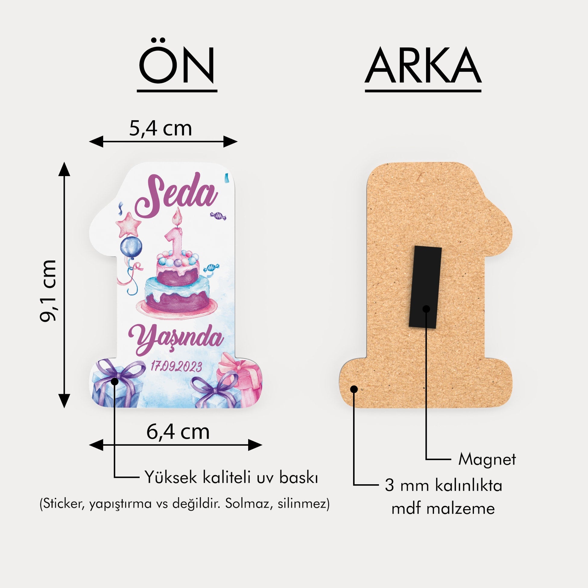 1 Yaşında Doğum Günü Temalı Ahşap Magnet