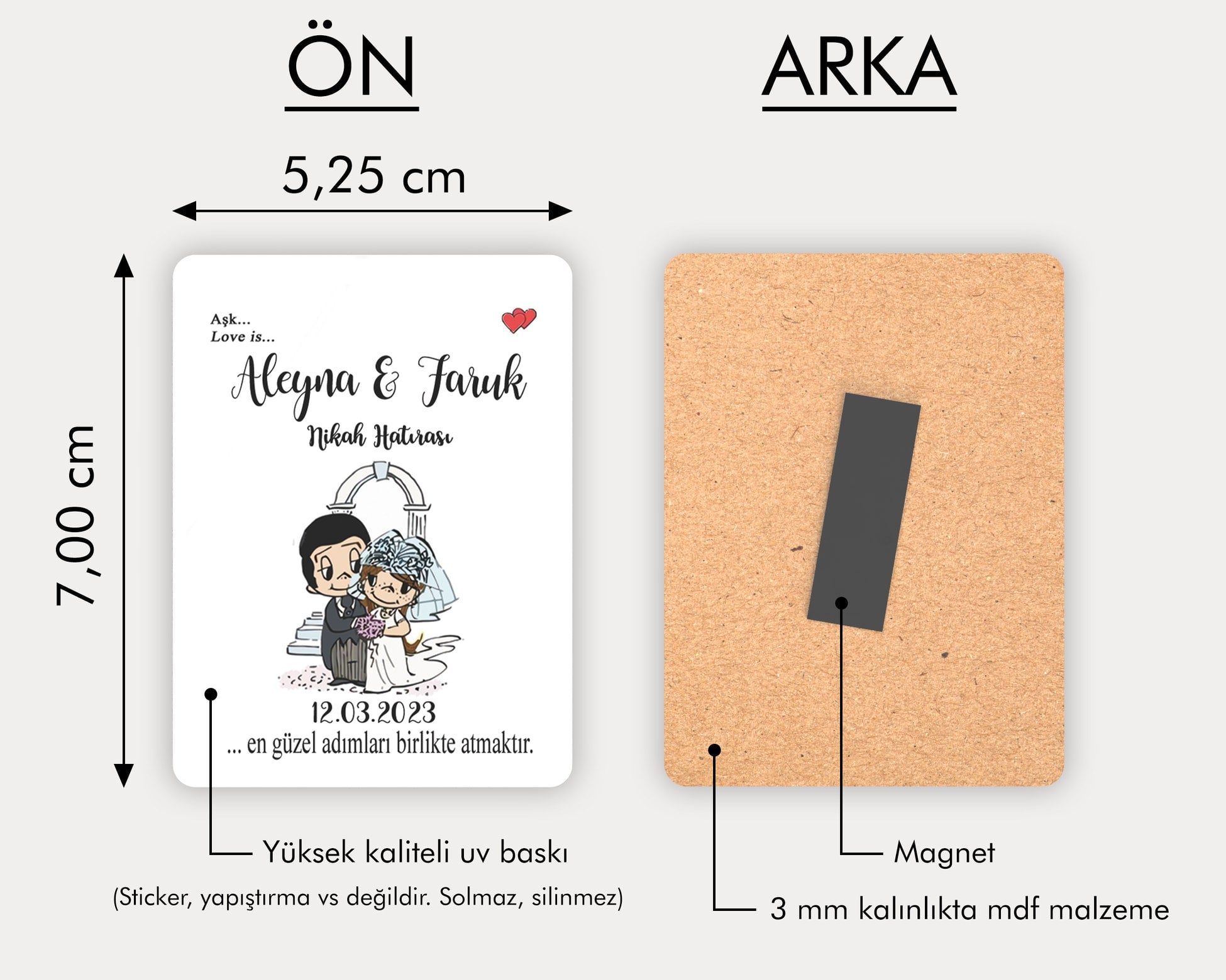 Şıpsevdi Gelin Damat Desenli Ahşap Magnet
