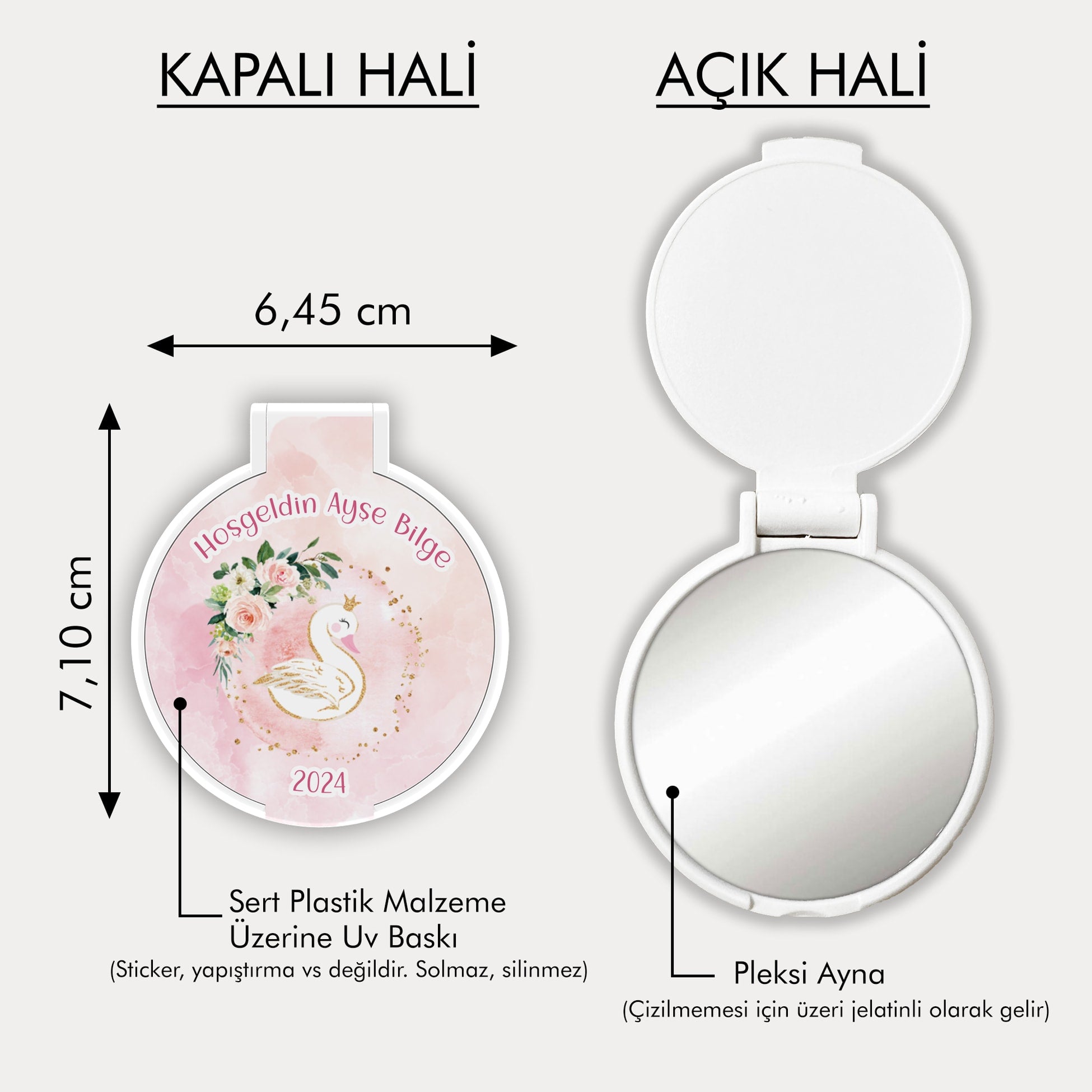 Kuğu Desenli Yuvarlak Ayna