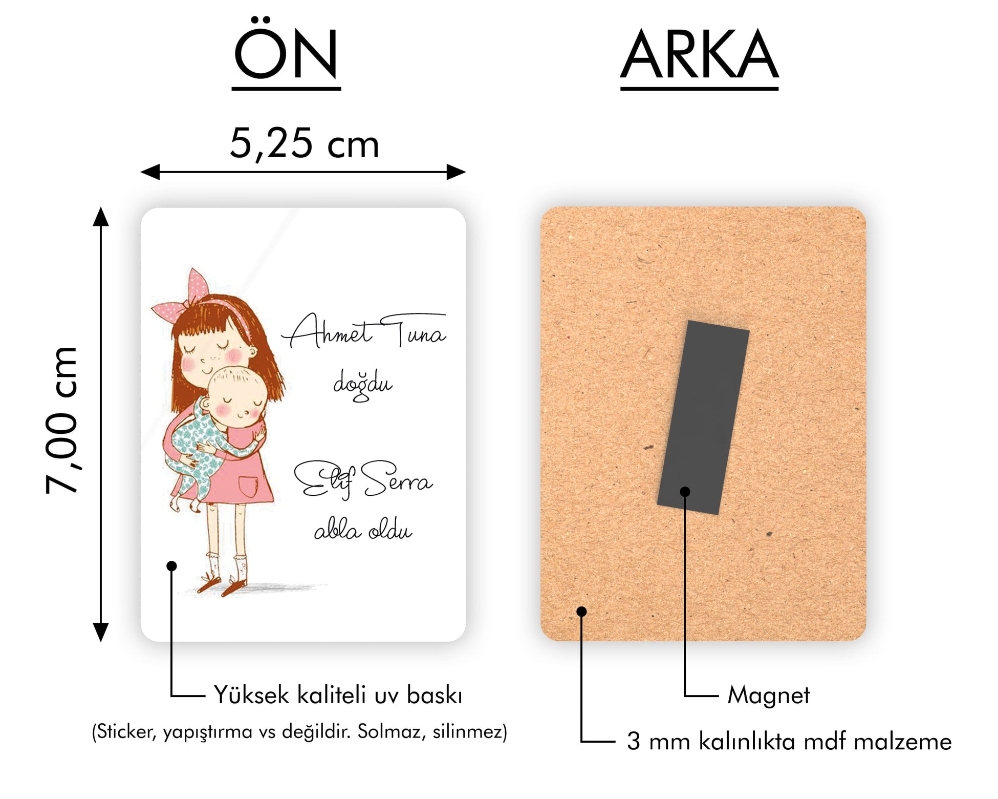 Abla Kardeş Temalı Ahşap Magnet
