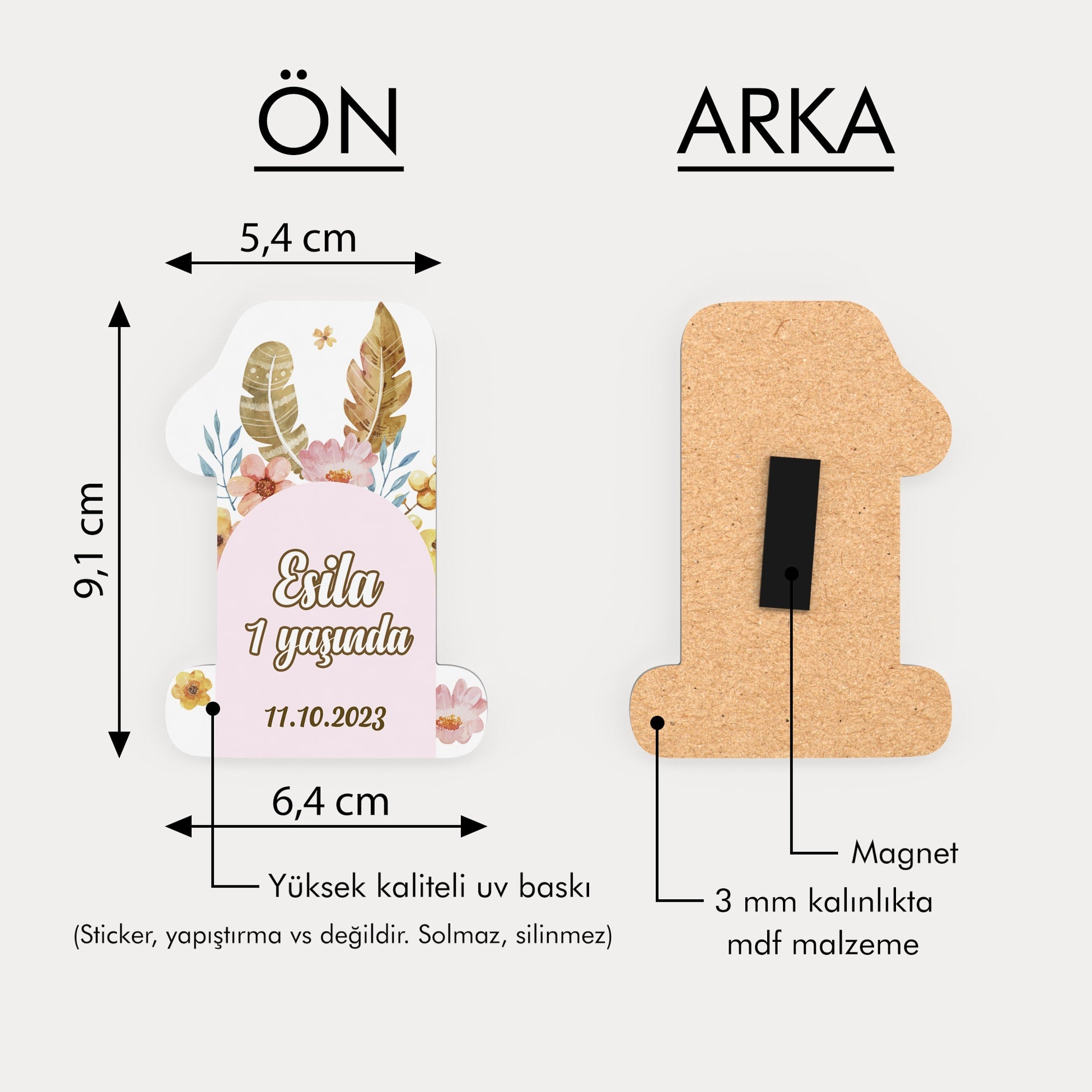 Çiçek Ve Yaprak Desenli Ahşap Magnet