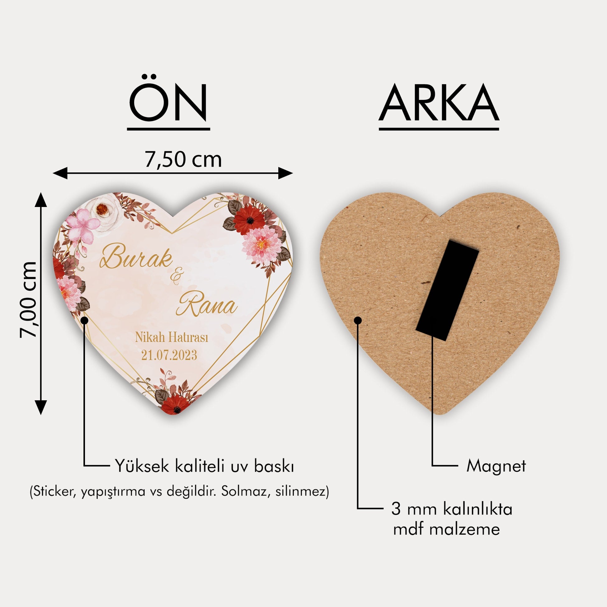 Çiçekli Çerçeve Desenli Ahşap Magnet