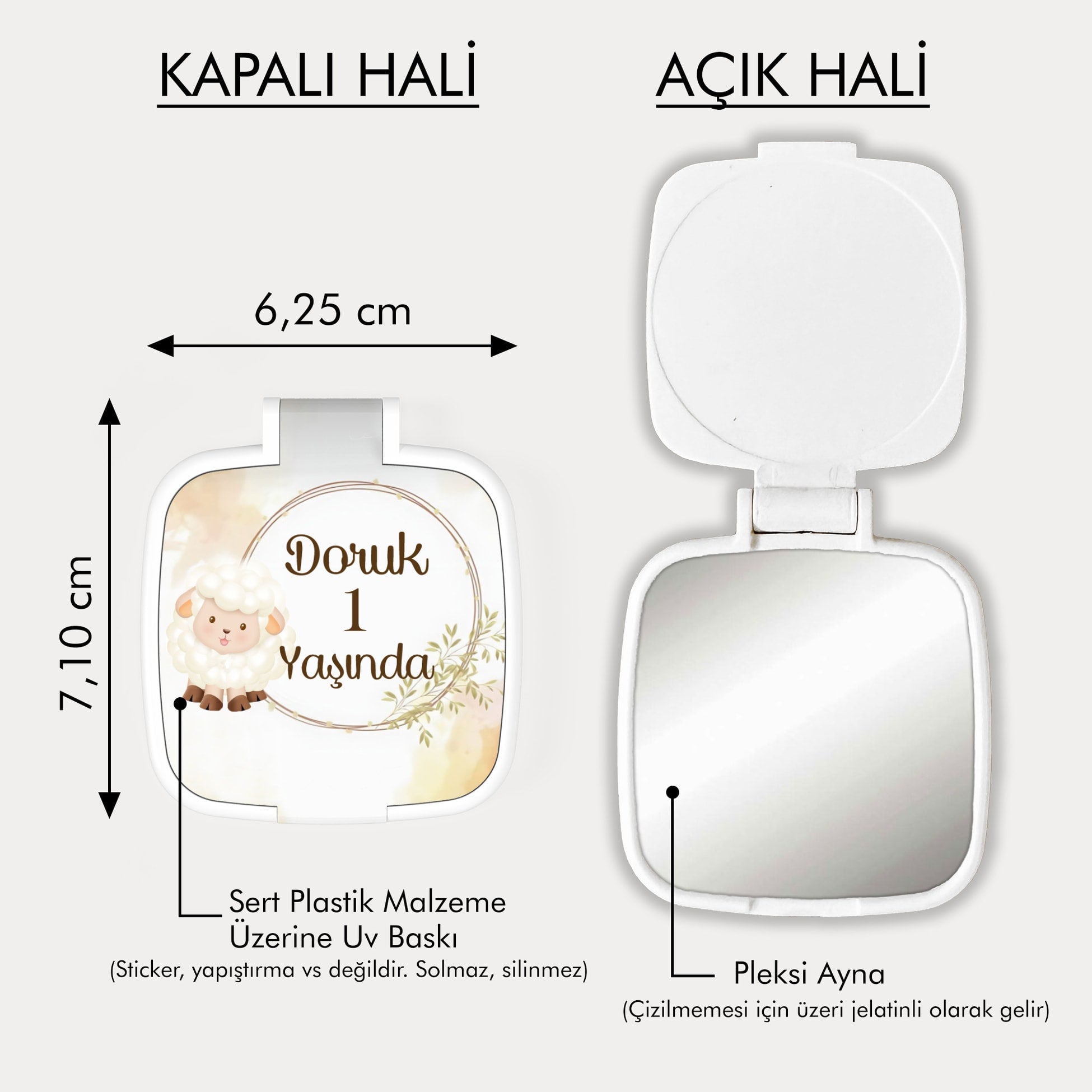 Sevimli Kuzu Desenli Kare Ayna