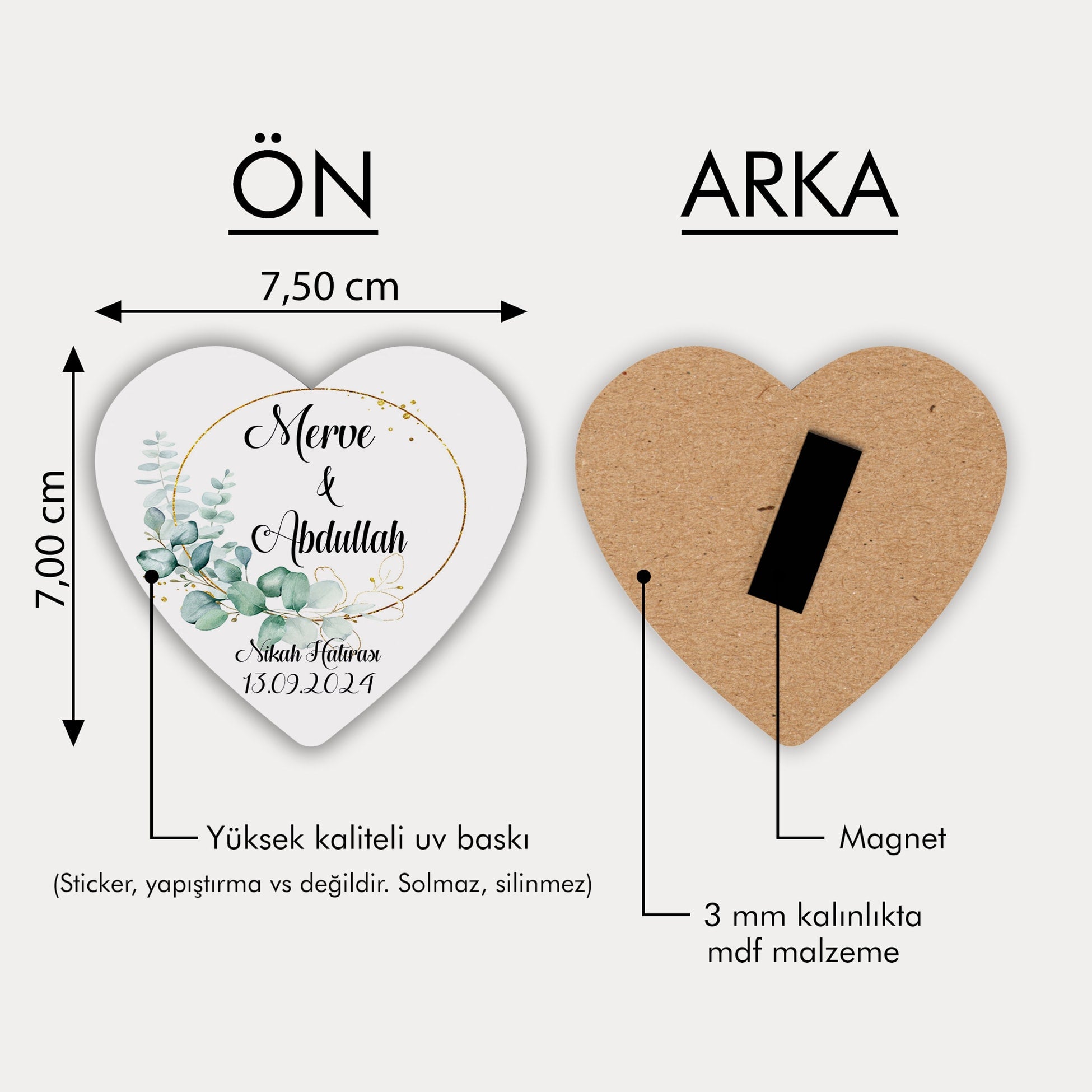 Yeşil Yaprak Desenli Ahşap Magnet