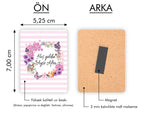 Pembe Mor Çiçek Desenli Ahşap Magnet