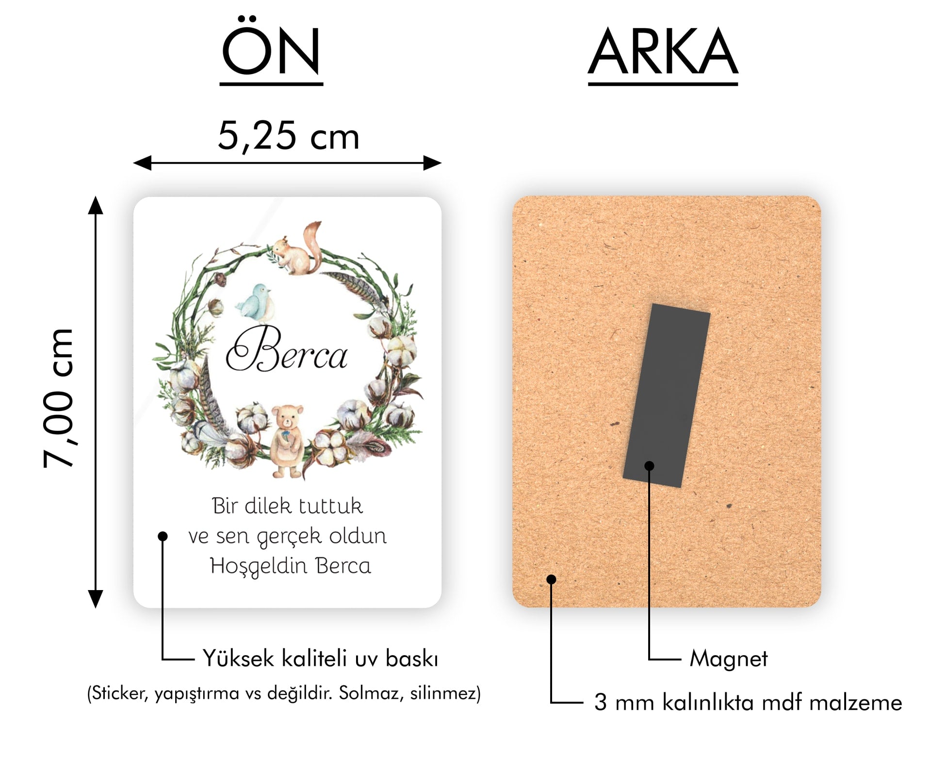 Ayı ve Sincap Desenli Ahşap Magnet