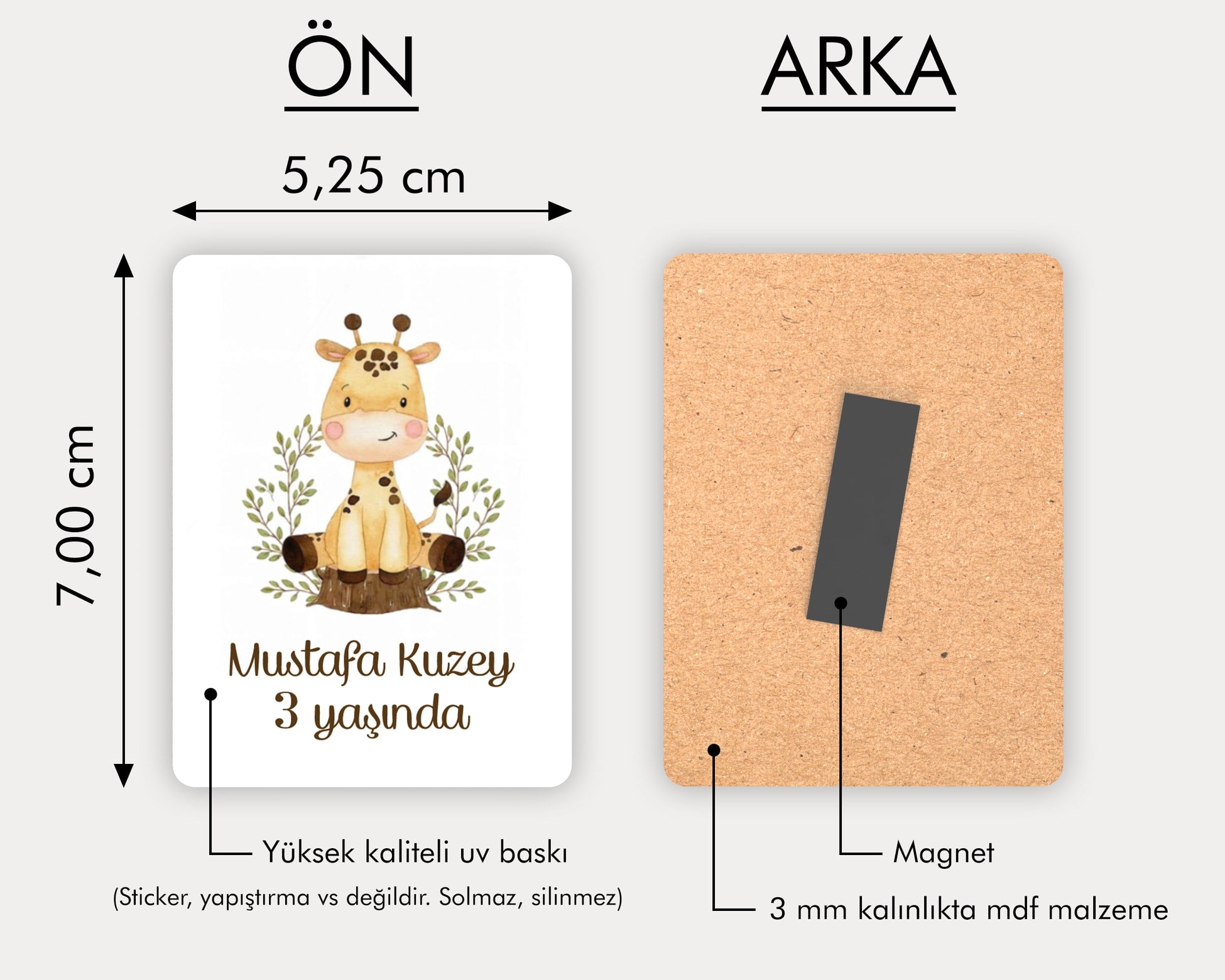 Zürafa Desenli Ahşap Magnet