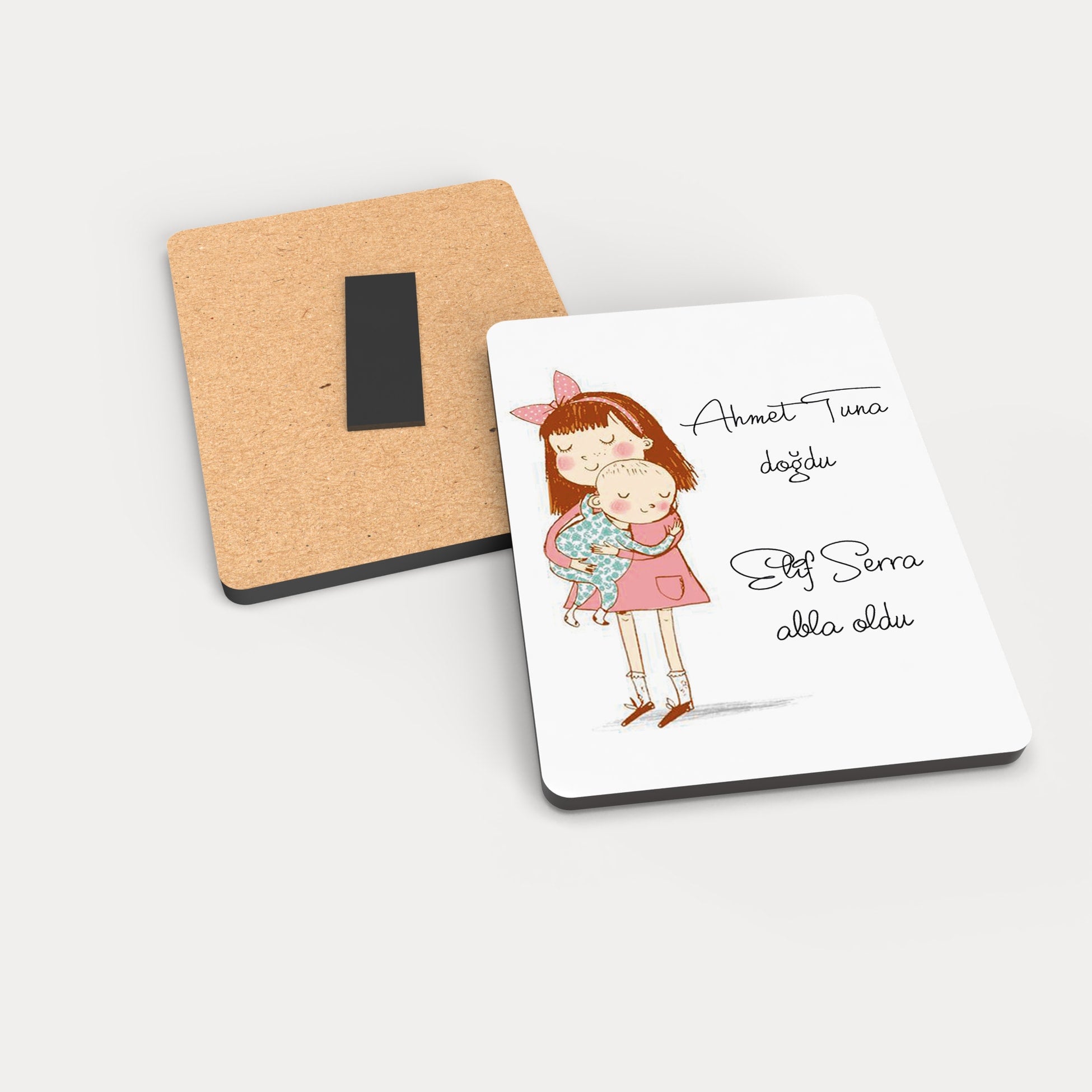 Abla Kardeş Temalı Ahşap Magnet