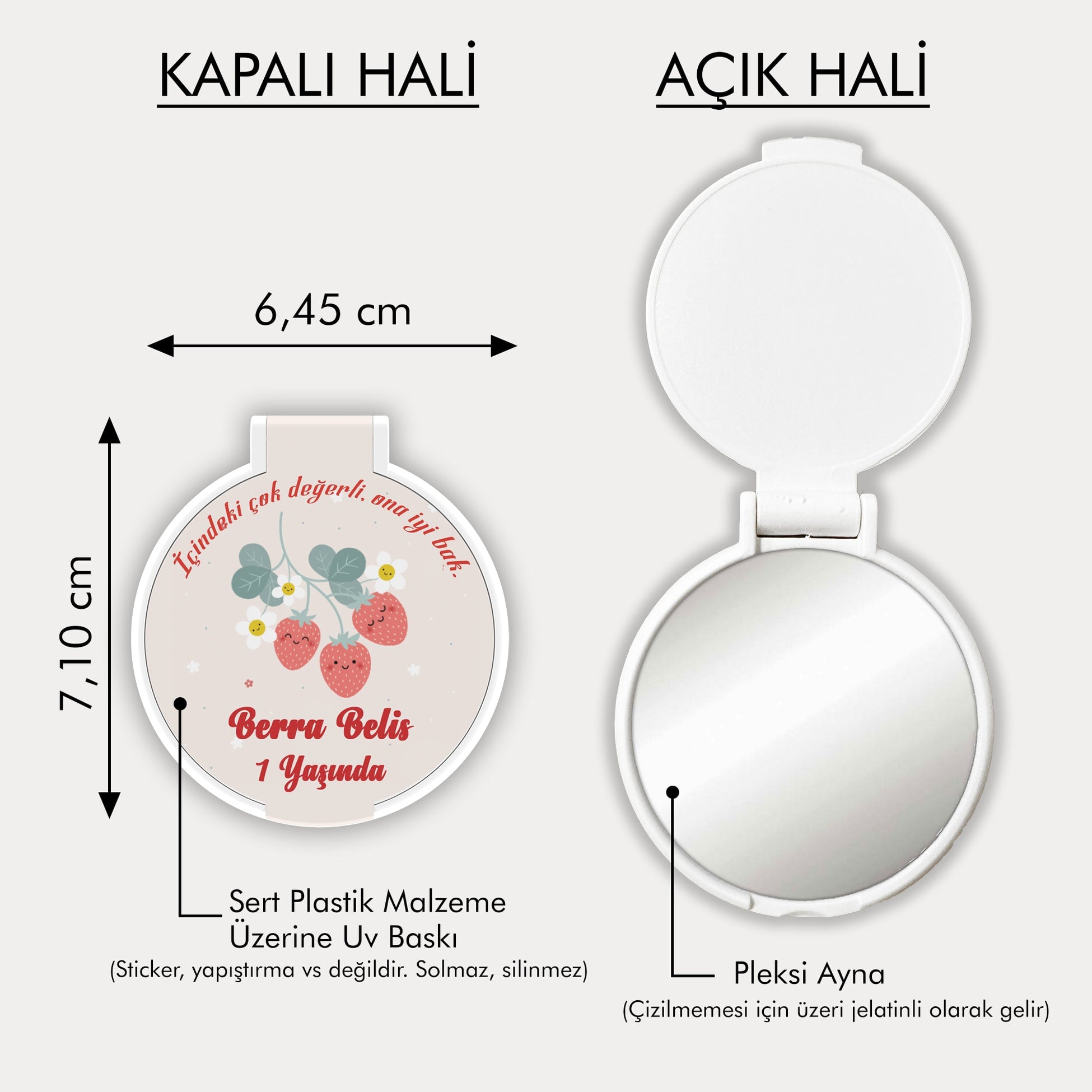 Çilek Temalı Yuvarlak Ayna