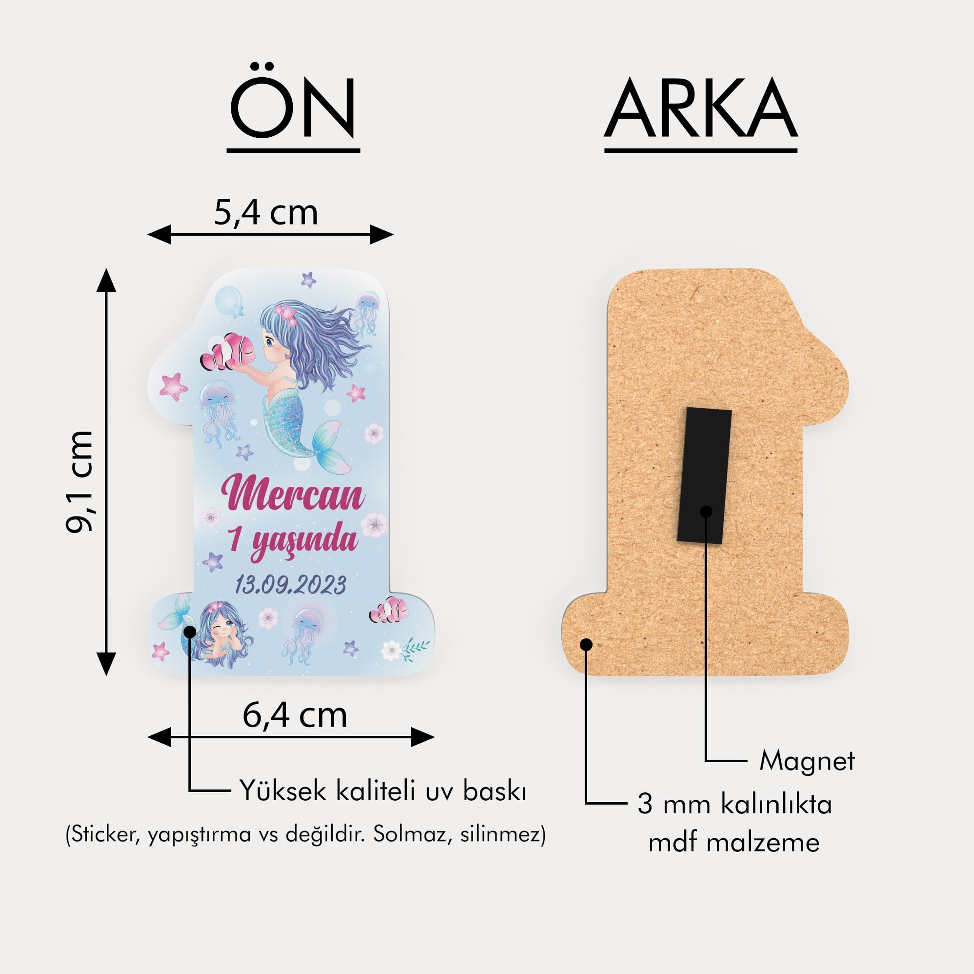 Deniz Kızı Desenli Ahşap Magnet