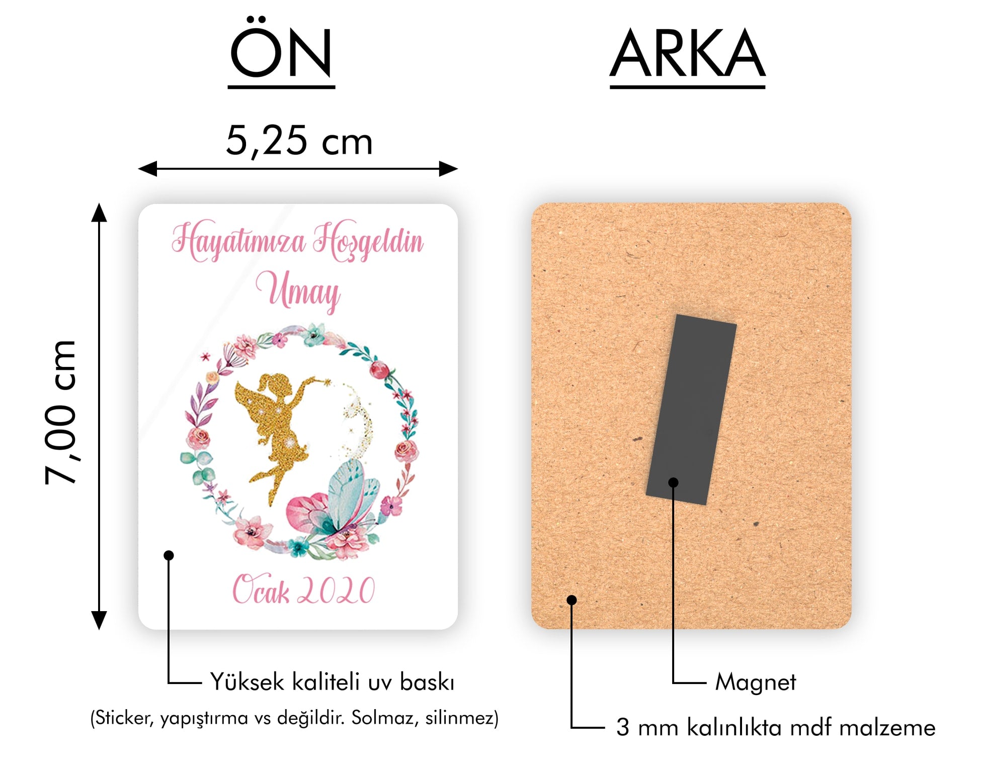 Peri Kızı Desenli Ahşap Magnet
