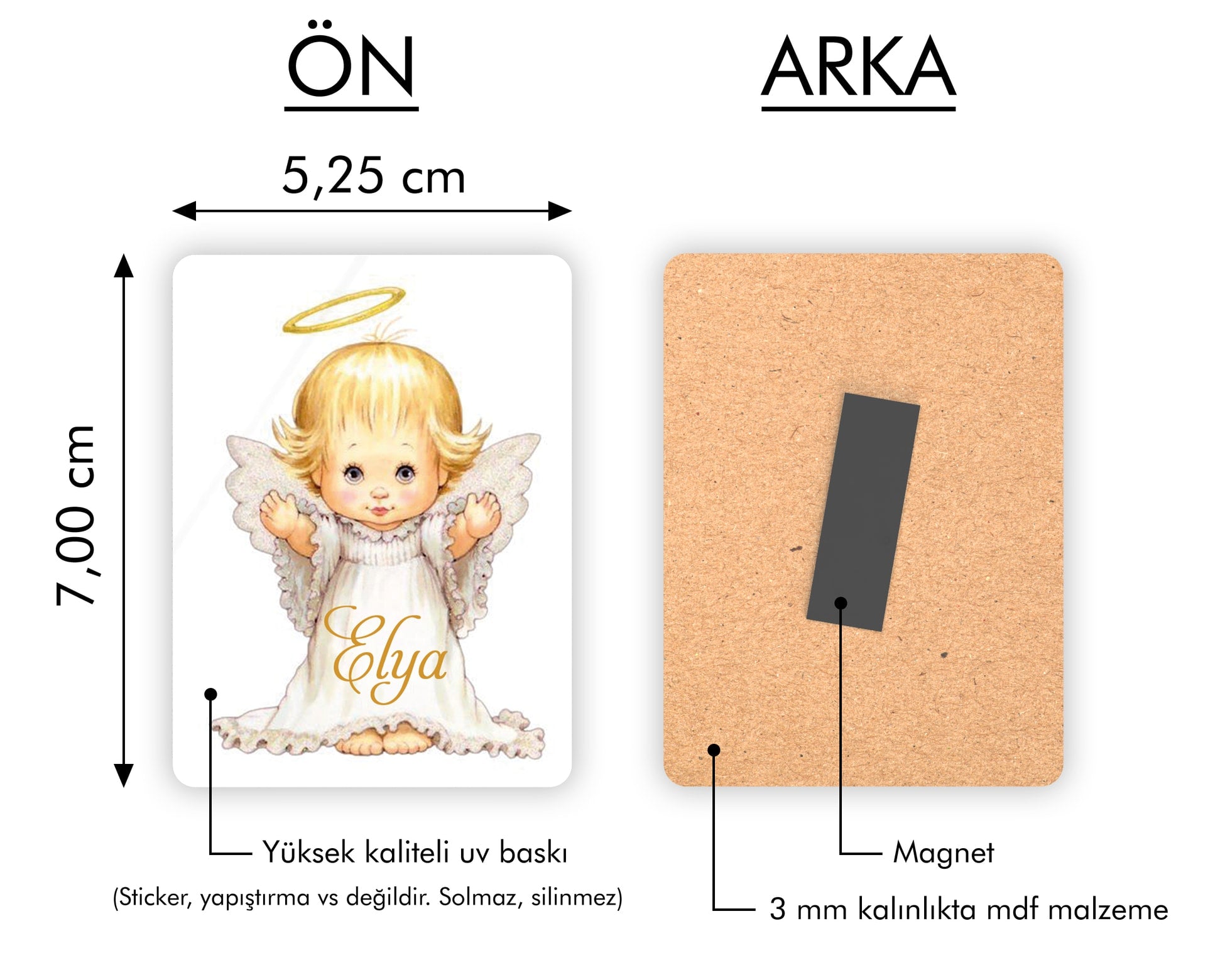 Melek Desenli Ahşap Magnet