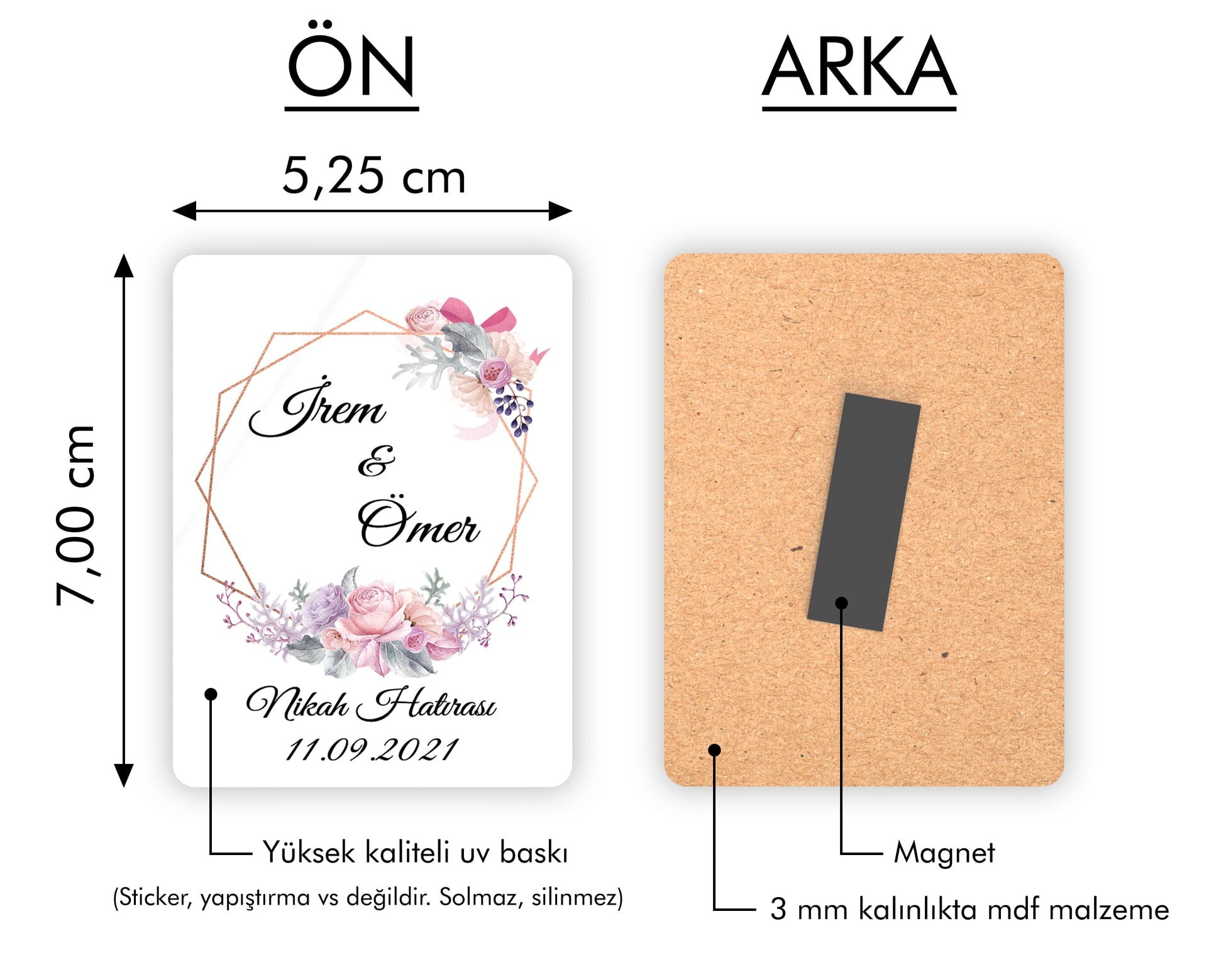 Pembe Çelenk Desenli Ahşap Magnet