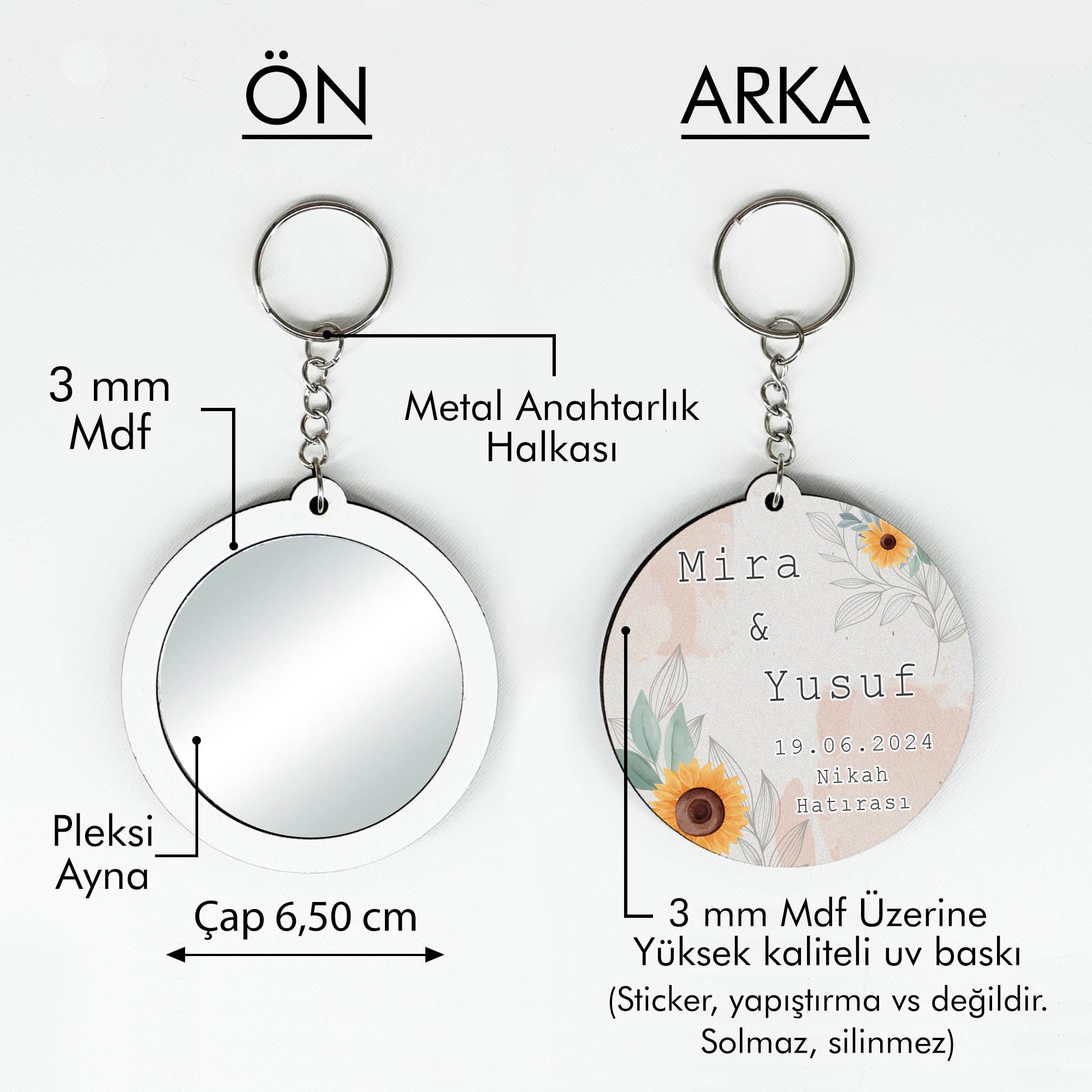 Ayçiçeği Temalı Anahtarlıklı Ayna