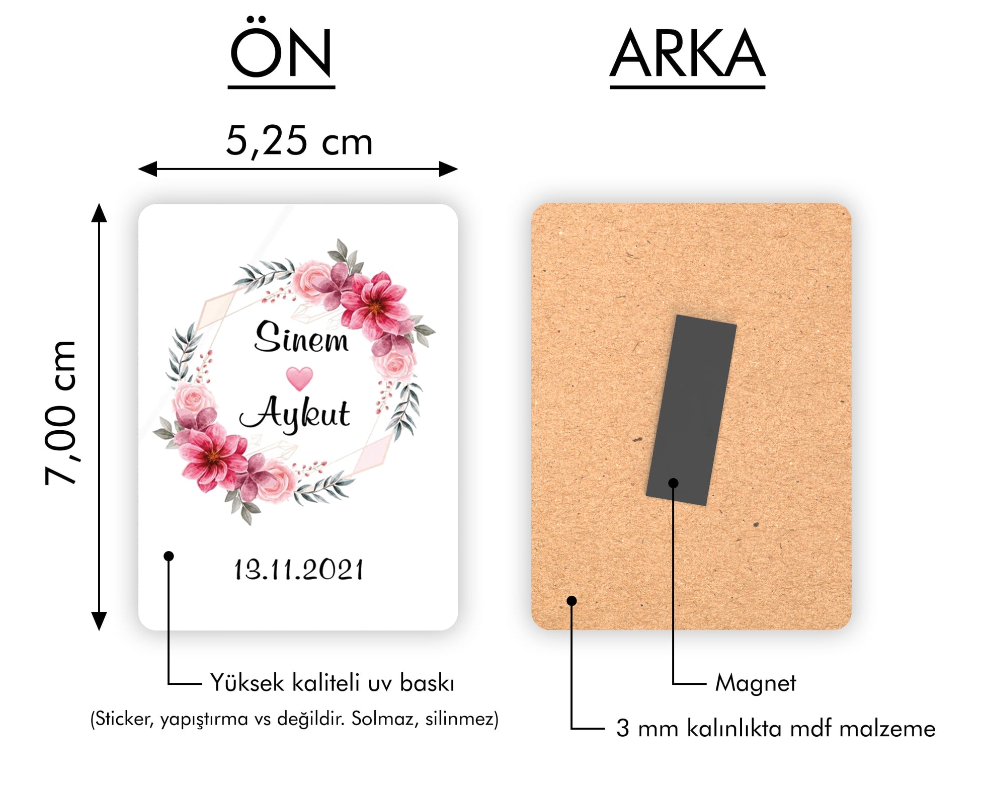 Pembe Çiçek Desenli Ahşap Magnet