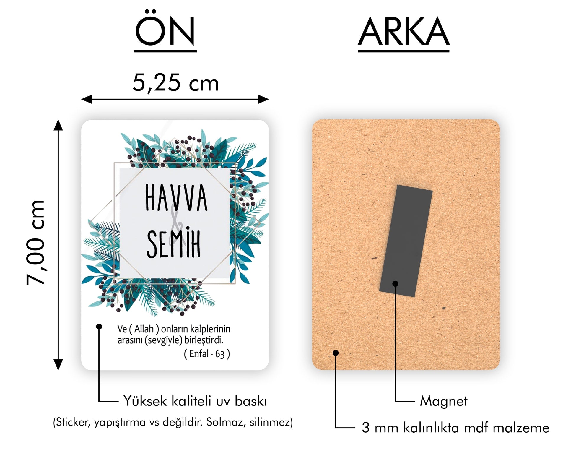 Mavi Çiçek Desenli Ahşap Magnet