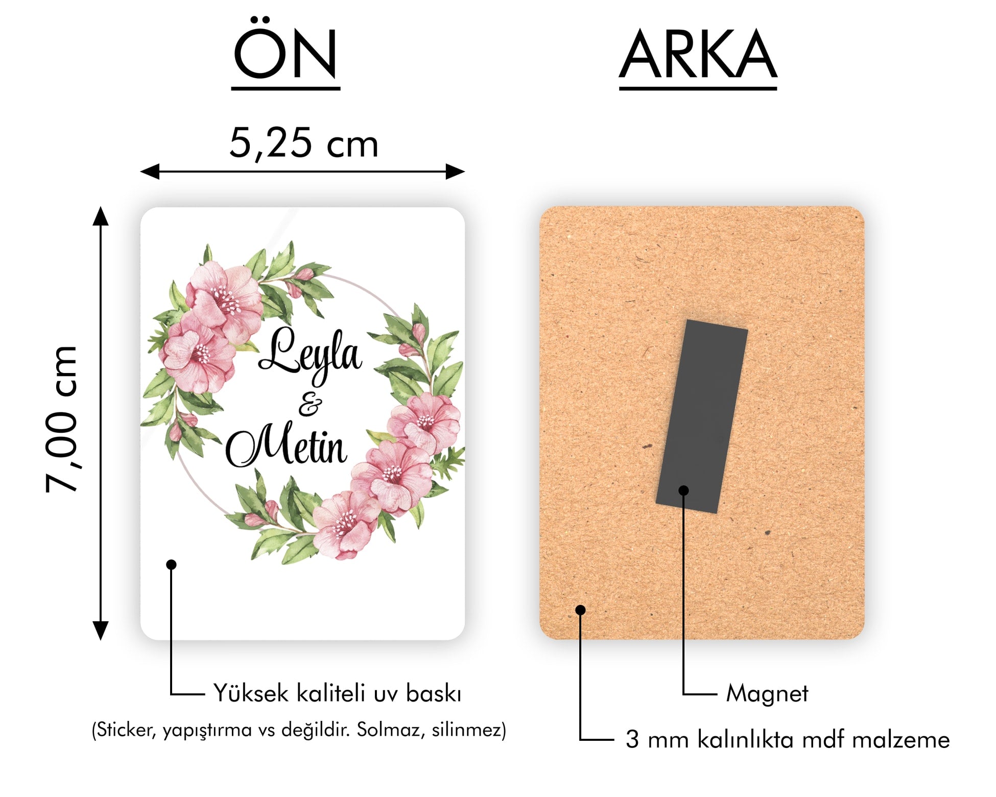 Pembe Çiçek Desenli Ahşap Magnet