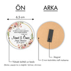 Pembe Çiçek Desenli Yuvarlak Ahşap Magnet