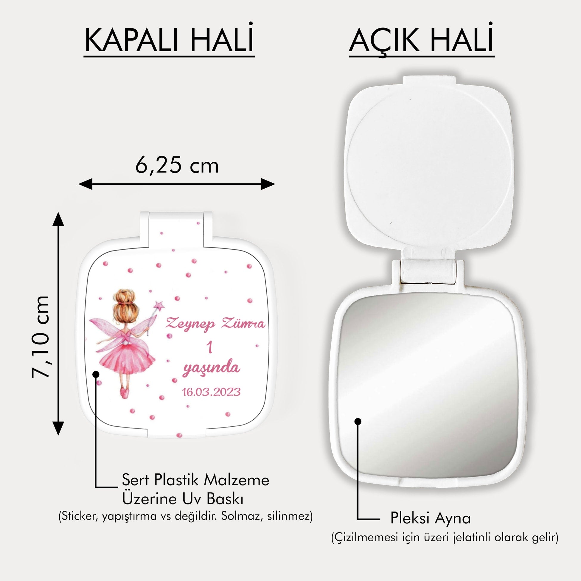 Peri Kızı Desenli Kare  Ayna