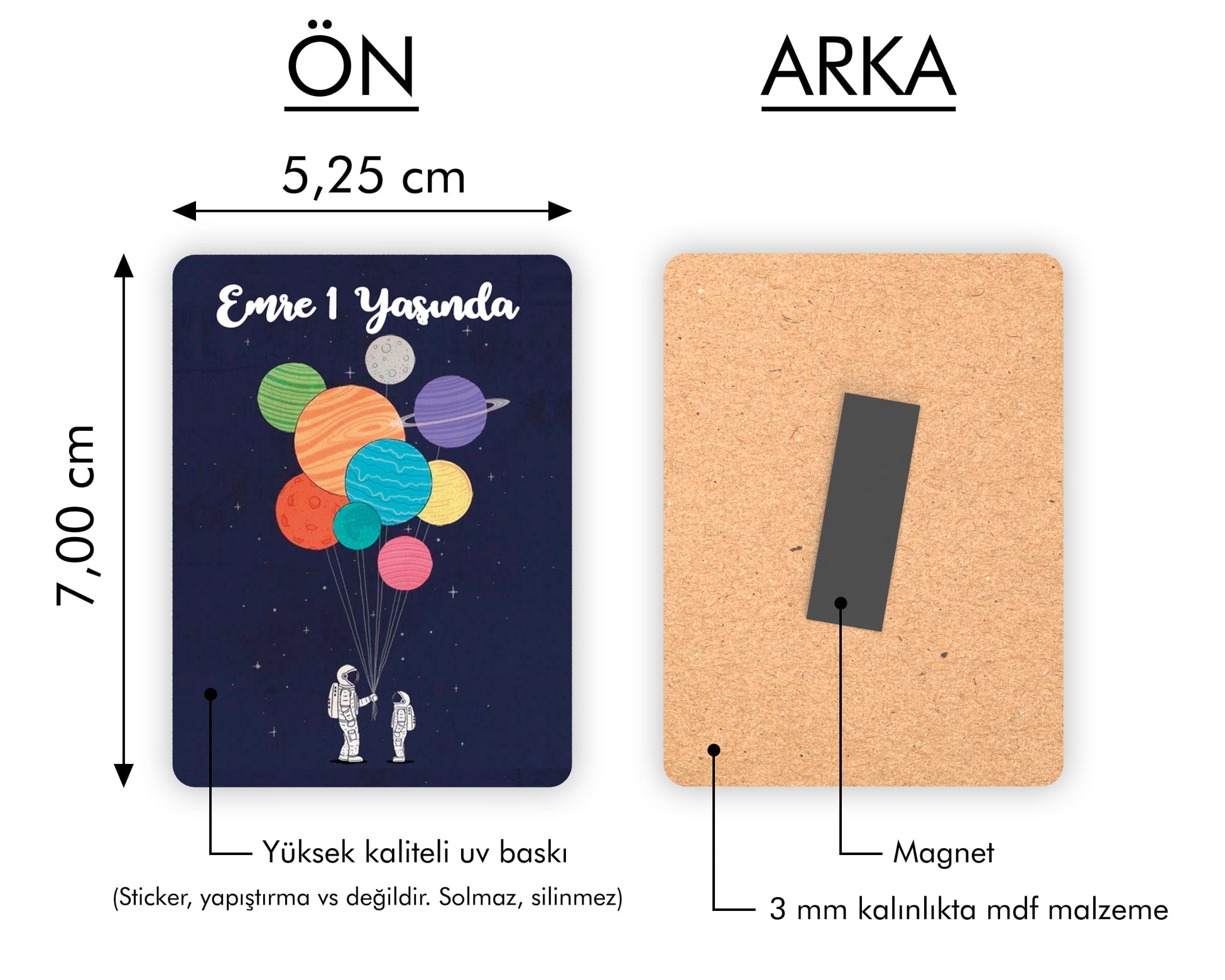 Astronot Temalı Ahşap Magnet