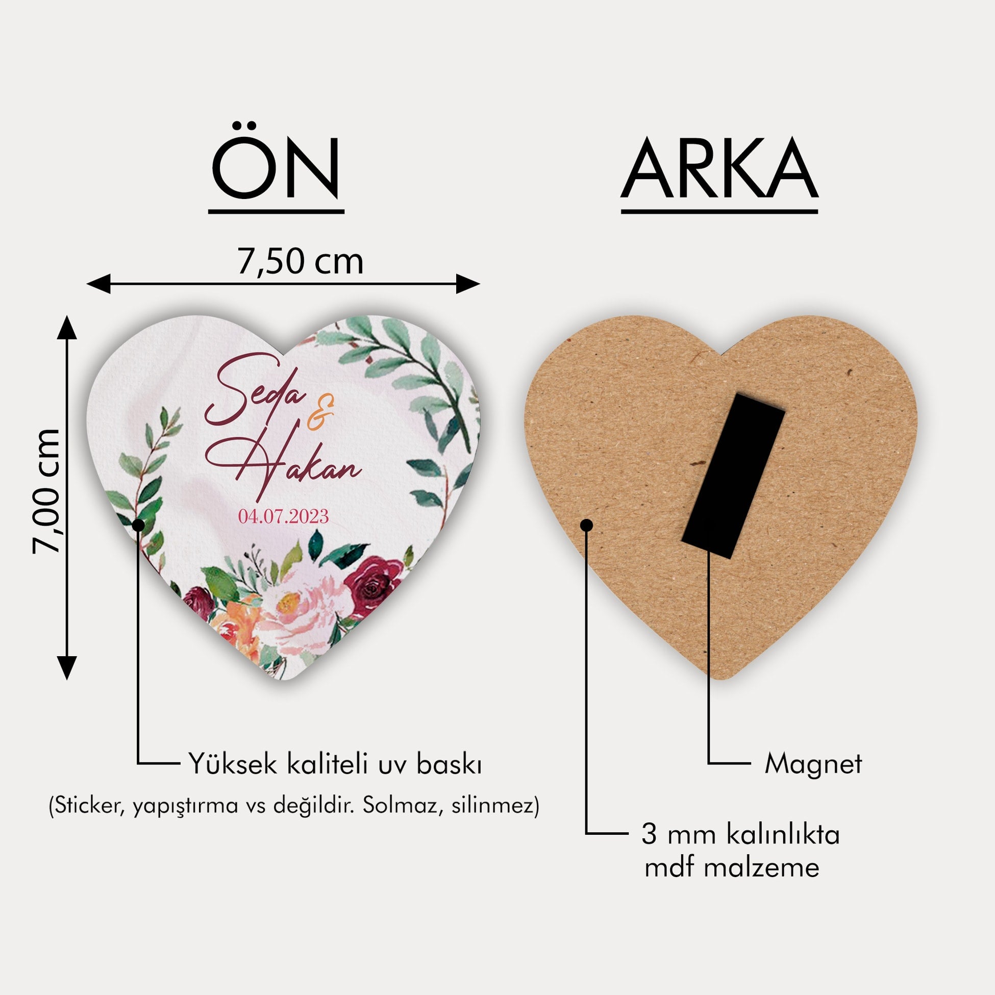 Yaprak Ve Çiçek Desenli Ahşap Magnet