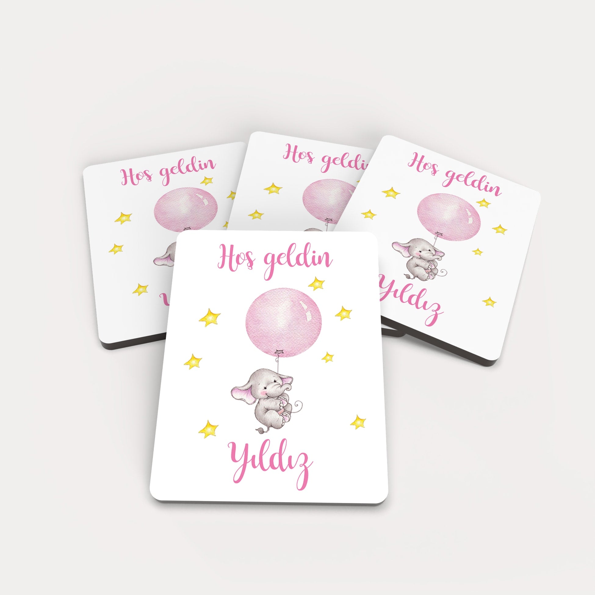 Pembe Balon Tutan Fil Desenli Ahşap Magnet