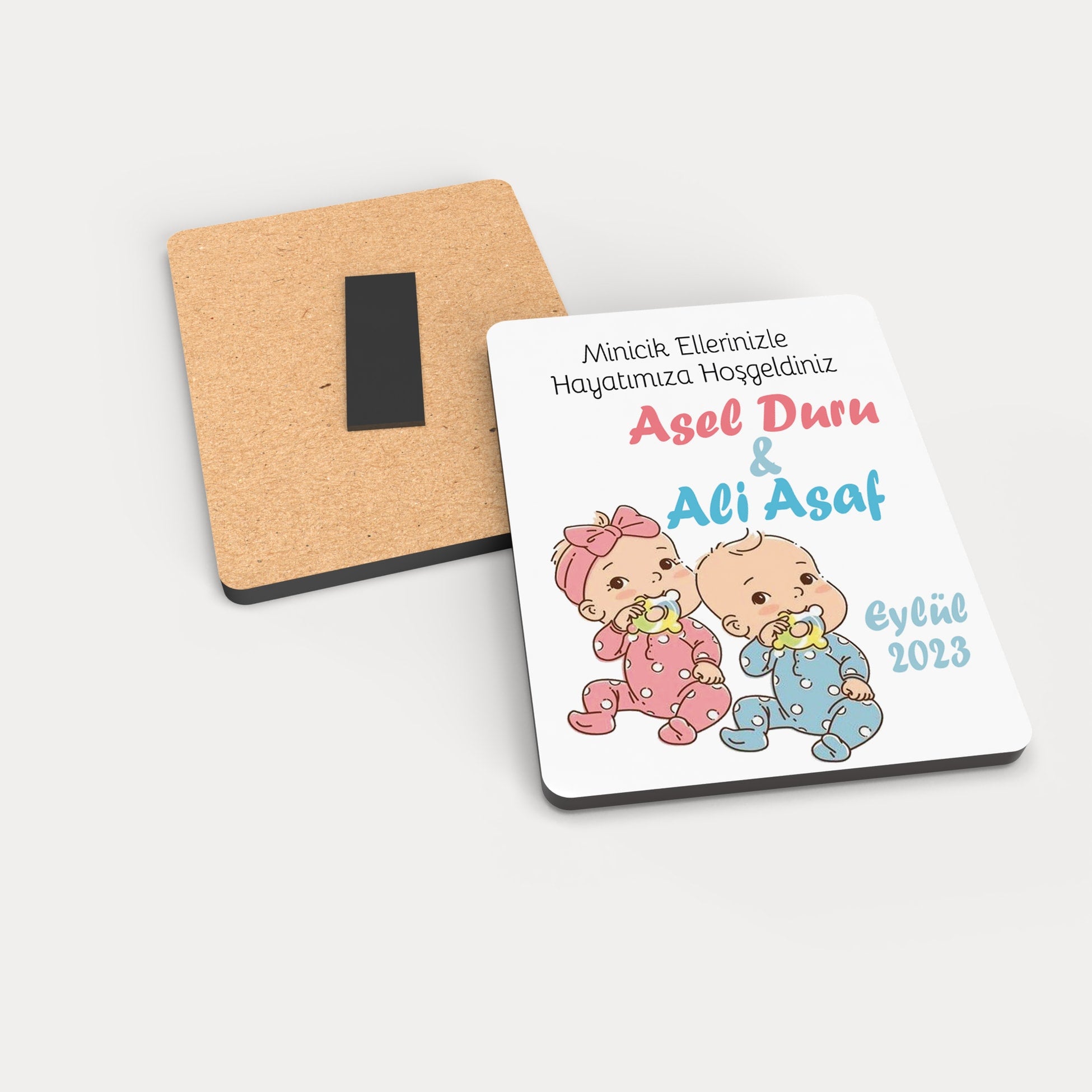 İkiz Bebek Temalı Ahşap Magnet