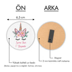 Unıcorn Desenli Yuvarlak Ahşap Magnet